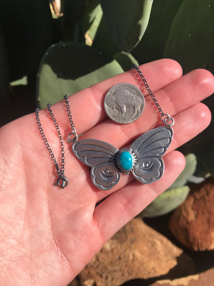 The Butterfly Necklace, 10-Necklaces-Calli Co., Turquoise and Silver Jewelry, Native American Handmade, Zuni Tribe, Navajo Tribe, Brock Texas