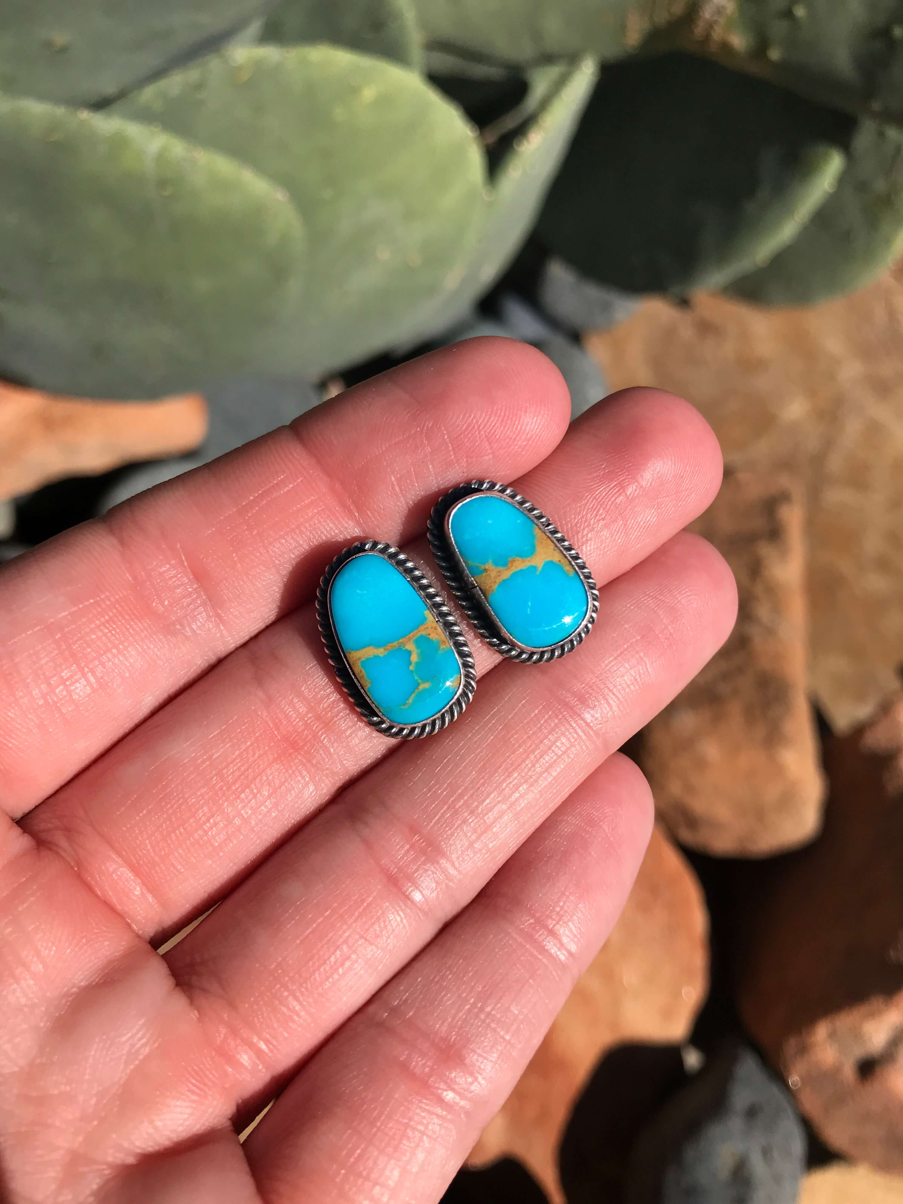 The Turquoise Studs, 6-Earrings-Calli Co., Turquoise and Silver Jewelry, Native American Handmade, Zuni Tribe, Navajo Tribe, Brock Texas