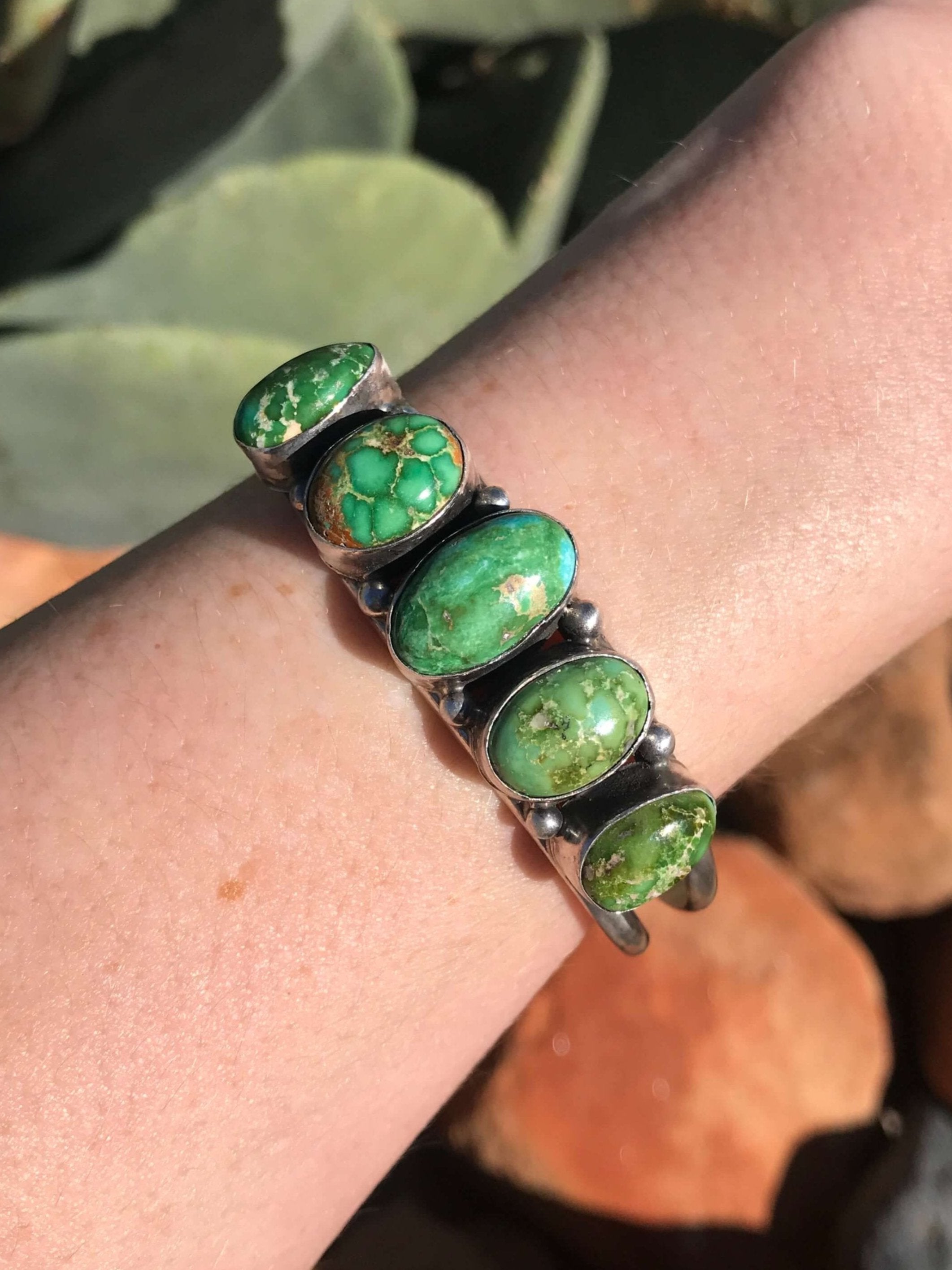 The 5 Stone Turquoise Cuff, 6-Bracelets & Cuffs-Calli Co., Turquoise and Silver Jewelry, Native American Handmade, Zuni Tribe, Navajo Tribe, Brock Texas