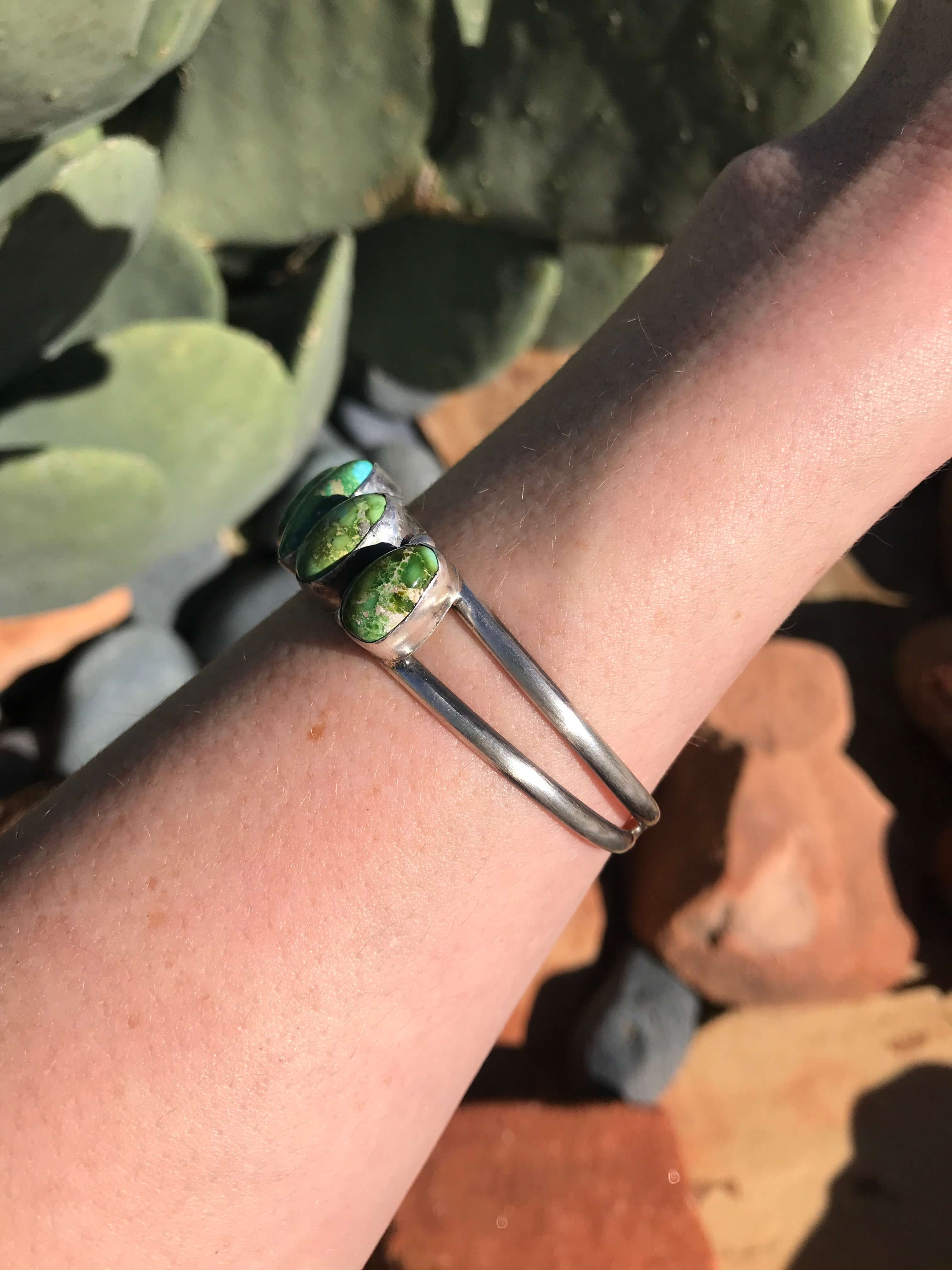 The 5 Stone Turquoise Cuff, 6-Bracelets & Cuffs-Calli Co., Turquoise and Silver Jewelry, Native American Handmade, Zuni Tribe, Navajo Tribe, Brock Texas