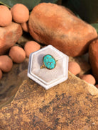 The London 14k and Turquoise Ring 18, Sz 7.5-Rings-Calli Co., Turquoise and Silver Jewelry, Native American Handmade, Zuni Tribe, Navajo Tribe, Brock Texas