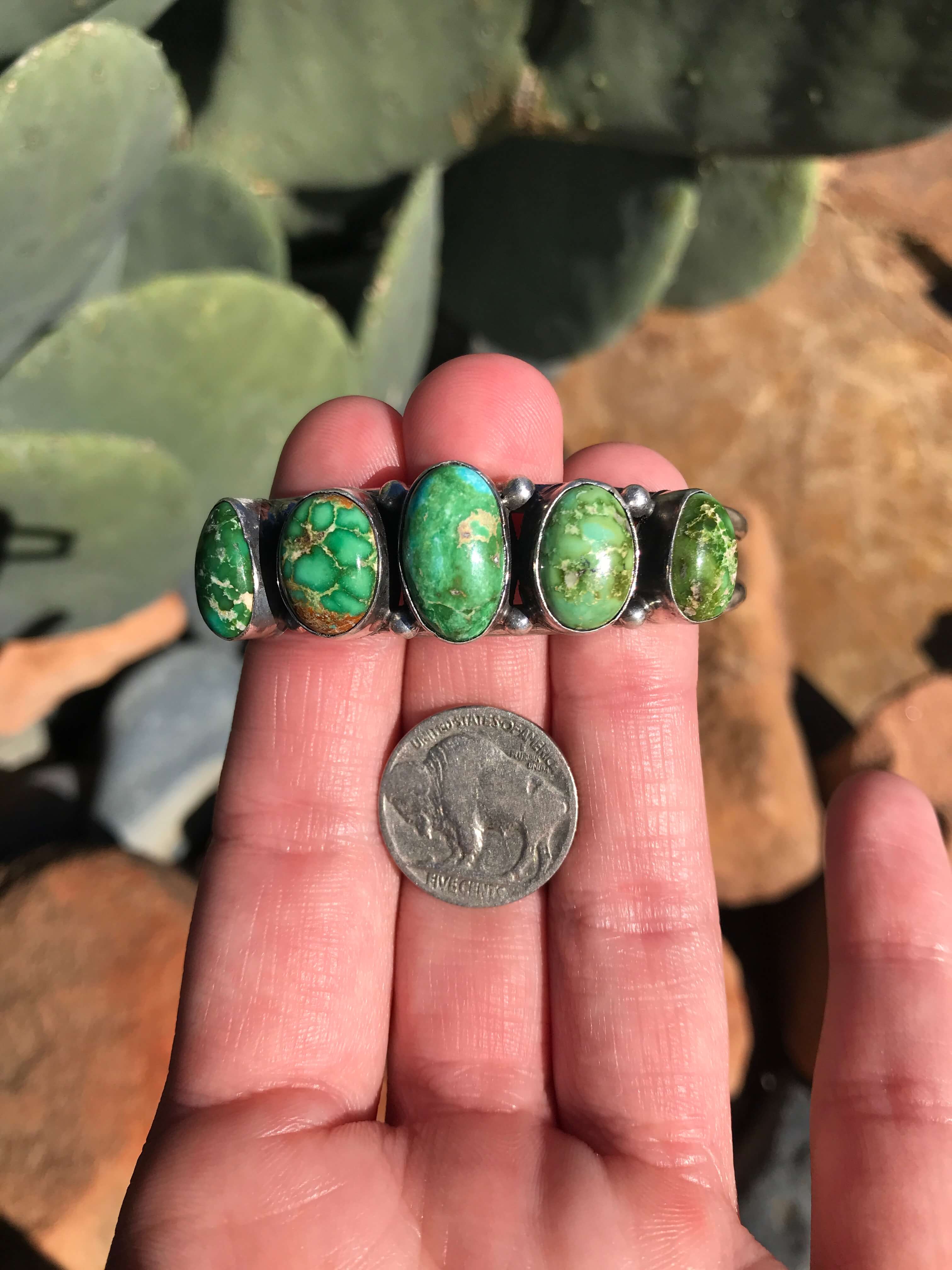 The 5 Stone Turquoise Cuff, 6-Bracelets & Cuffs-Calli Co., Turquoise and Silver Jewelry, Native American Handmade, Zuni Tribe, Navajo Tribe, Brock Texas