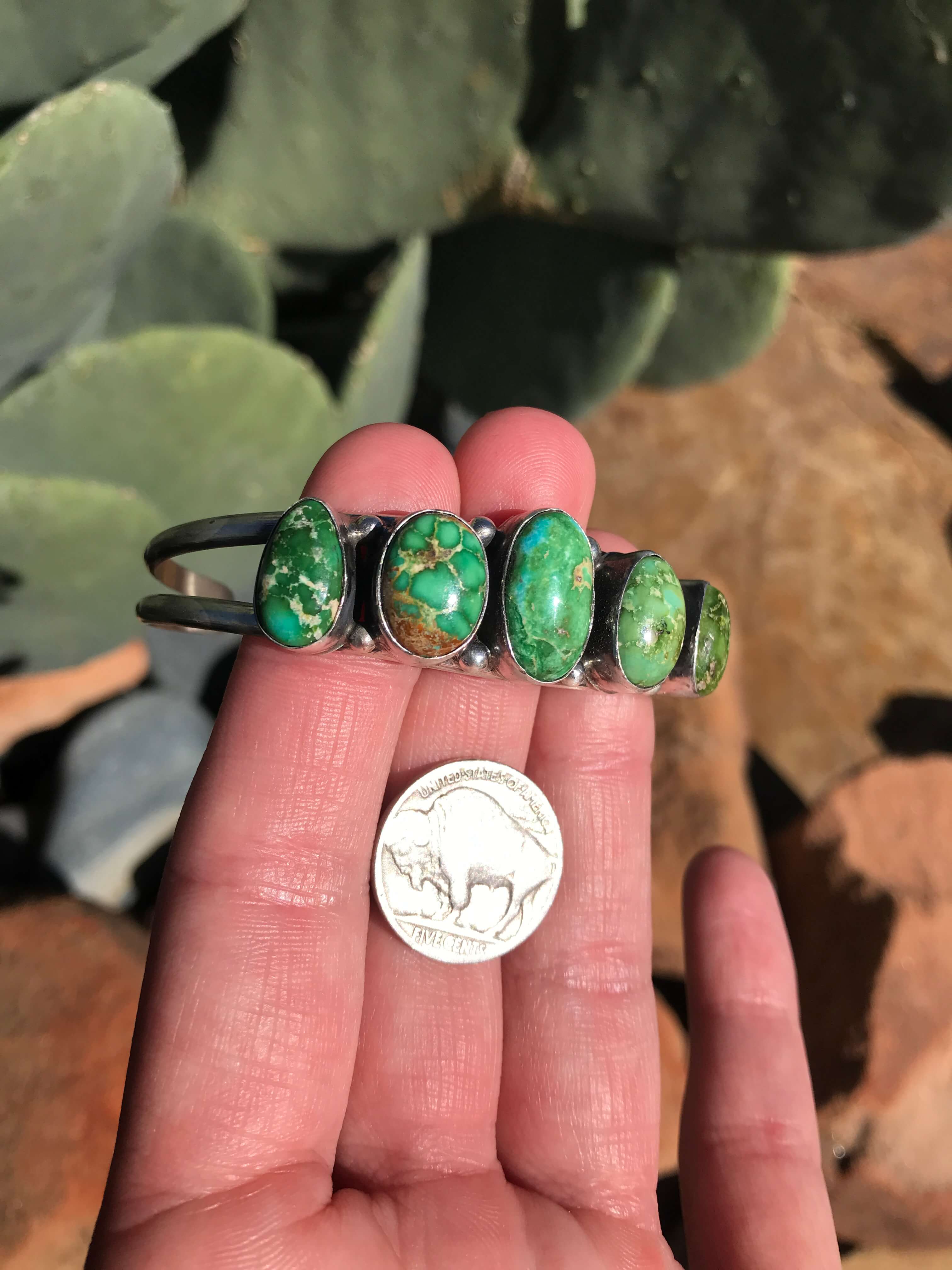 The 5 Stone Turquoise Cuff, 6-Bracelets & Cuffs-Calli Co., Turquoise and Silver Jewelry, Native American Handmade, Zuni Tribe, Navajo Tribe, Brock Texas