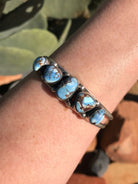 The 5 Stone Turquoise Cuff, 10-Bracelets & Cuffs-Calli Co., Turquoise and Silver Jewelry, Native American Handmade, Zuni Tribe, Navajo Tribe, Brock Texas