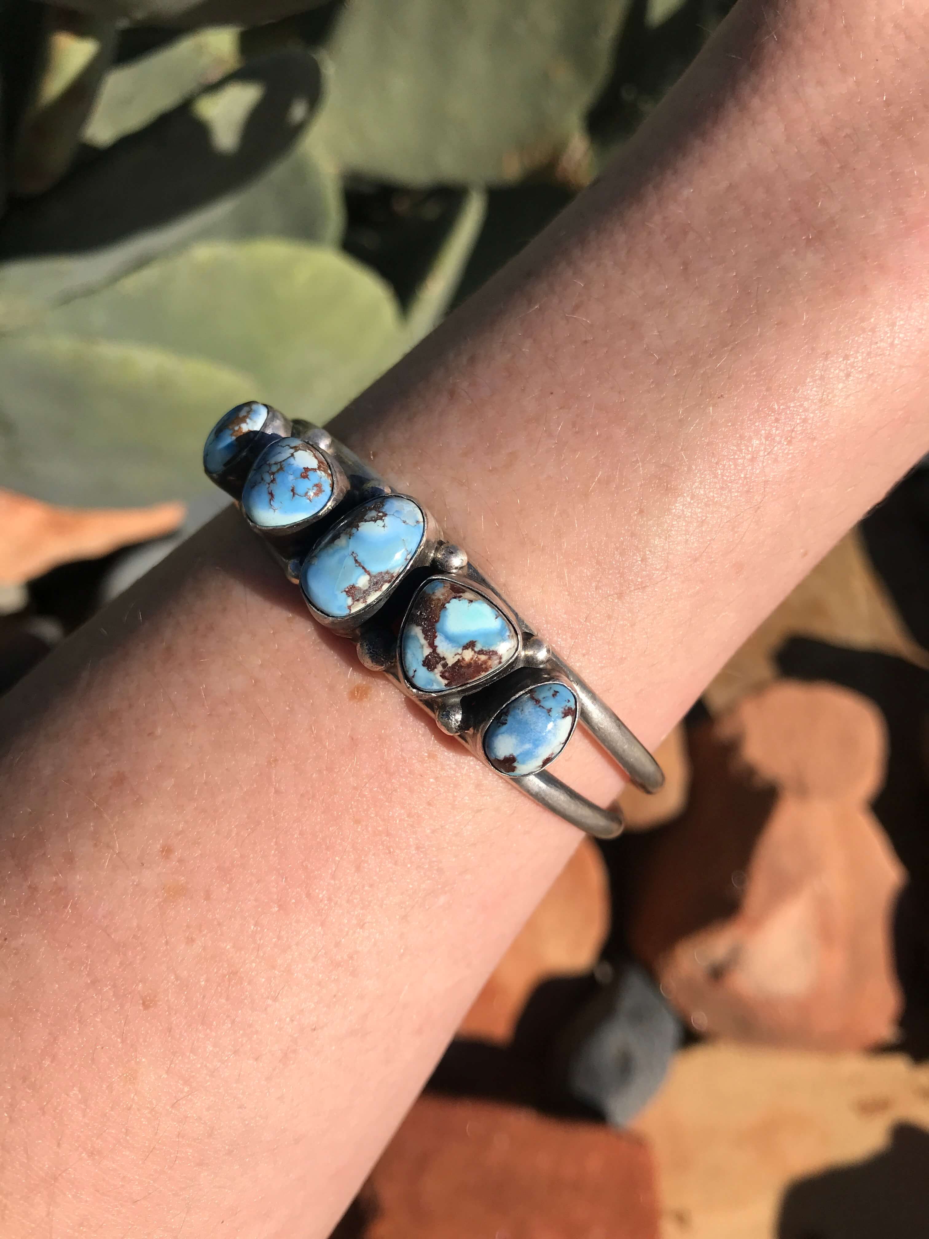 The 5 Stone Turquoise Cuff, 10-Bracelets & Cuffs-Calli Co., Turquoise and Silver Jewelry, Native American Handmade, Zuni Tribe, Navajo Tribe, Brock Texas