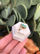 The London 14k and Turquoise Ring 18, Sz 7.5-Rings-Calli Co., Turquoise and Silver Jewelry, Native American Handmade, Zuni Tribe, Navajo Tribe, Brock Texas