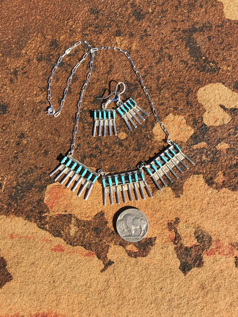 The Tiny Dancer Necklace Set-Necklaces-Calli Co., Turquoise and Silver Jewelry, Native American Handmade, Zuni Tribe, Navajo Tribe, Brock Texas
