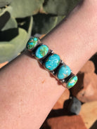 The 5 Stone Turquoise Cuff, 8-Bracelets & Cuffs-Calli Co., Turquoise and Silver Jewelry, Native American Handmade, Zuni Tribe, Navajo Tribe, Brock Texas