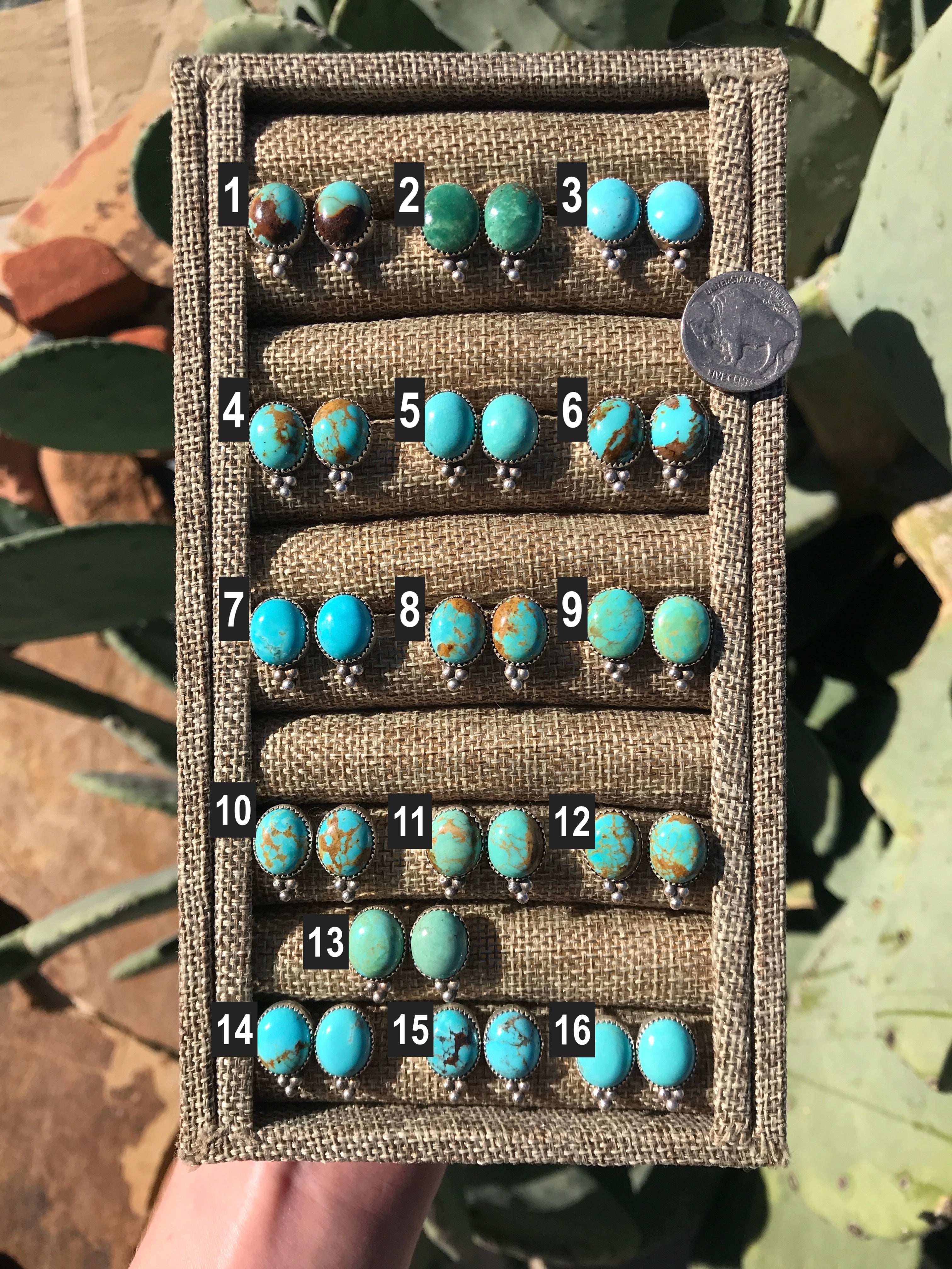 The Daily Studs-Earrings-Calli Co., Turquoise and Silver Jewelry, Native American Handmade, Zuni Tribe, Navajo Tribe, Brock Texas