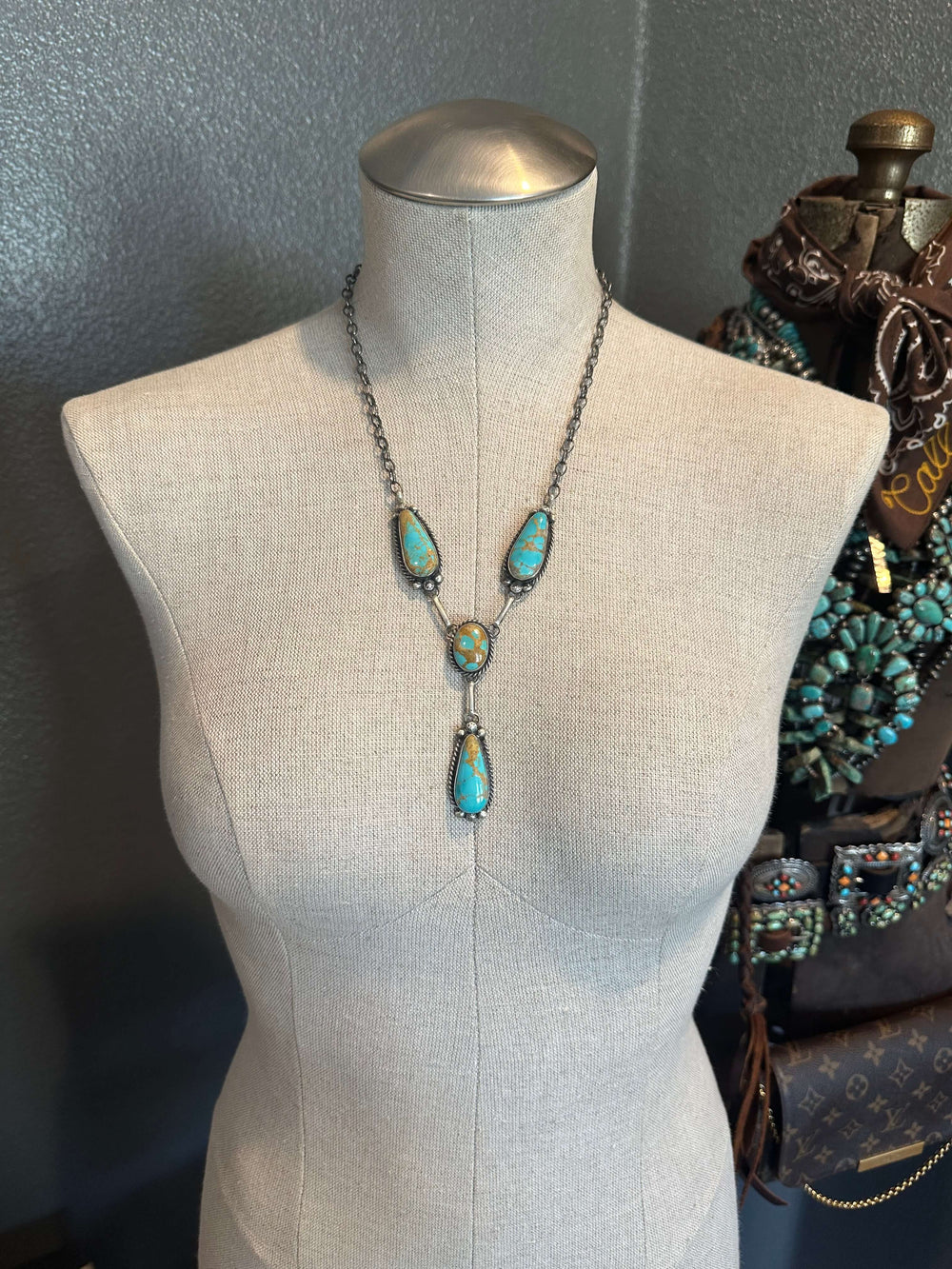 The Algalaronds Lariat Necklace Set-Necklaces-Calli Co., Turquoise and Silver Jewelry, Native American Handmade, Zuni Tribe, Navajo Tribe, Brock Texas