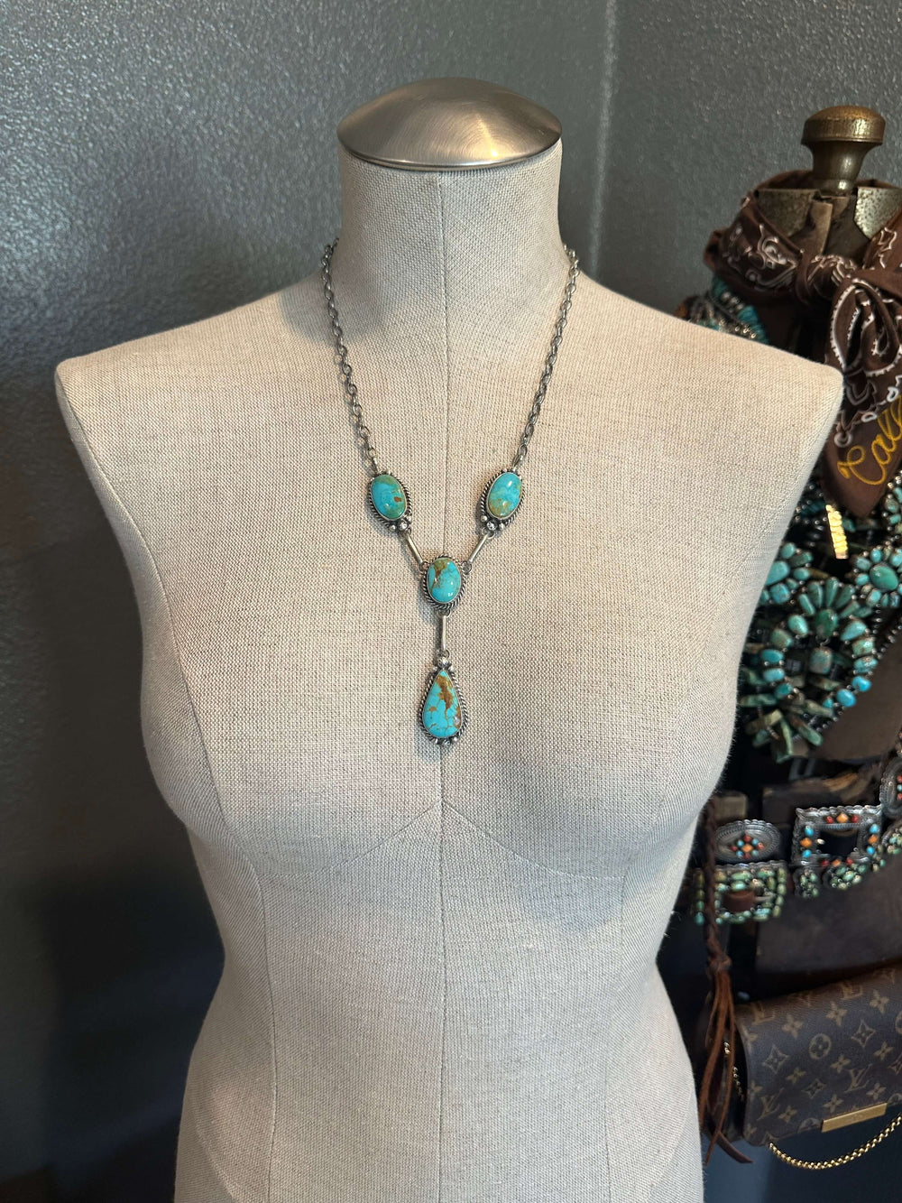 The Mogote Ridge Lariat Necklace Set-Necklaces-Calli Co., Turquoise and Silver Jewelry, Native American Handmade, Zuni Tribe, Navajo Tribe, Brock Texas