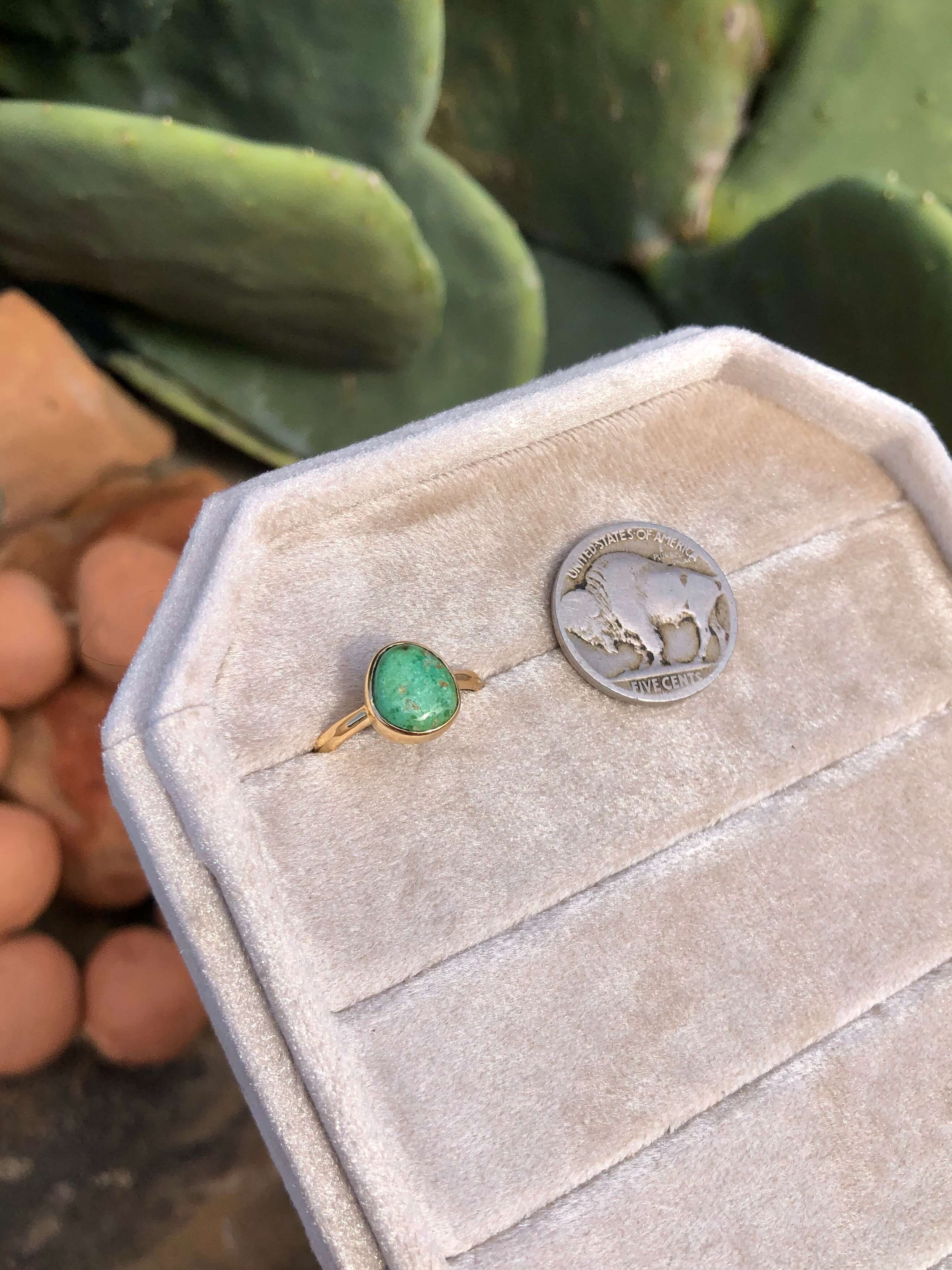 The London 14k and Turquoise Ring 16, Sz 7-Rings-Calli Co., Turquoise and Silver Jewelry, Native American Handmade, Zuni Tribe, Navajo Tribe, Brock Texas