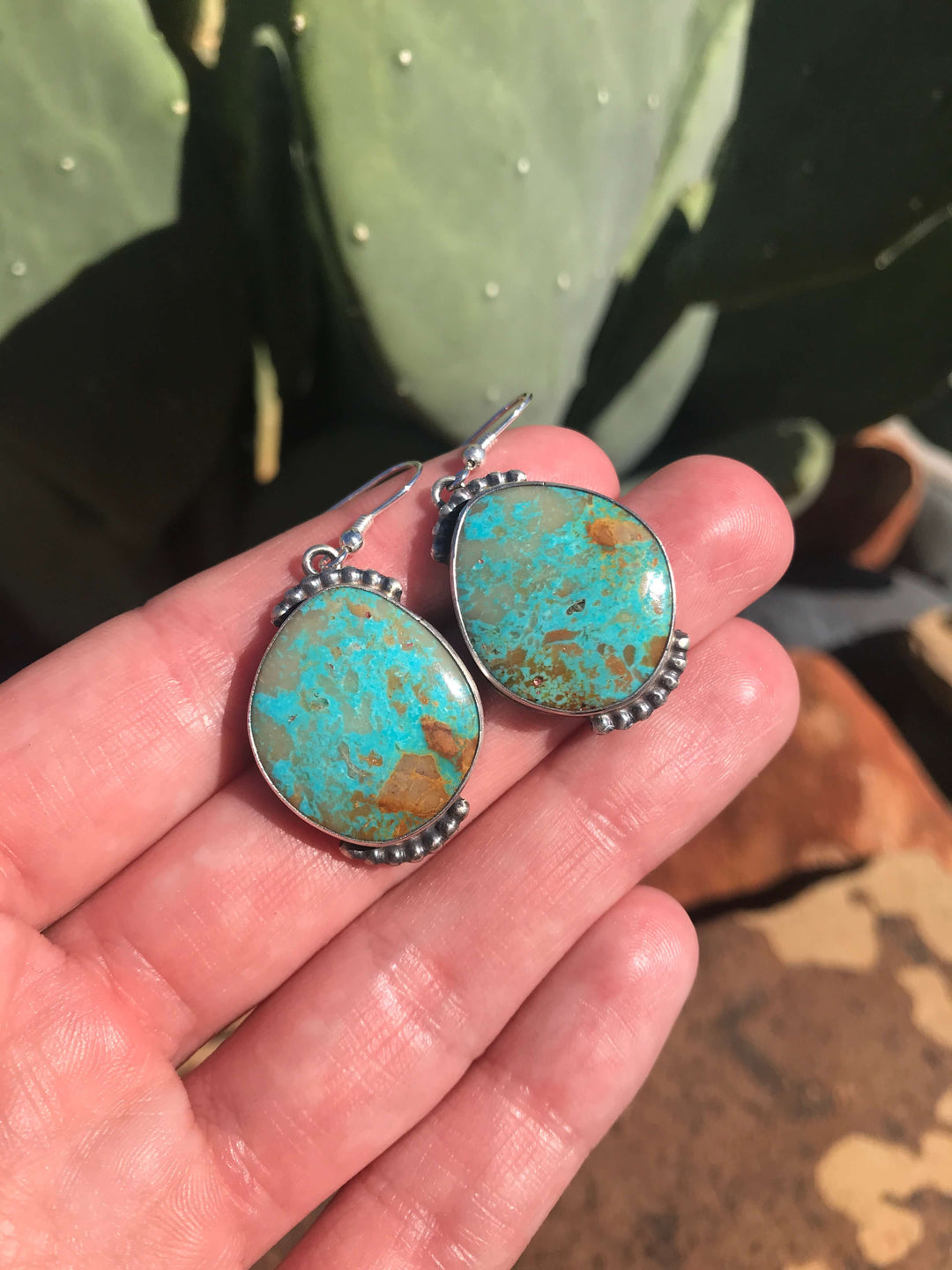 The Turquoise Dangle Earrings, 14-Earrings-Calli Co., Turquoise and Silver Jewelry, Native American Handmade, Zuni Tribe, Navajo Tribe, Brock Texas