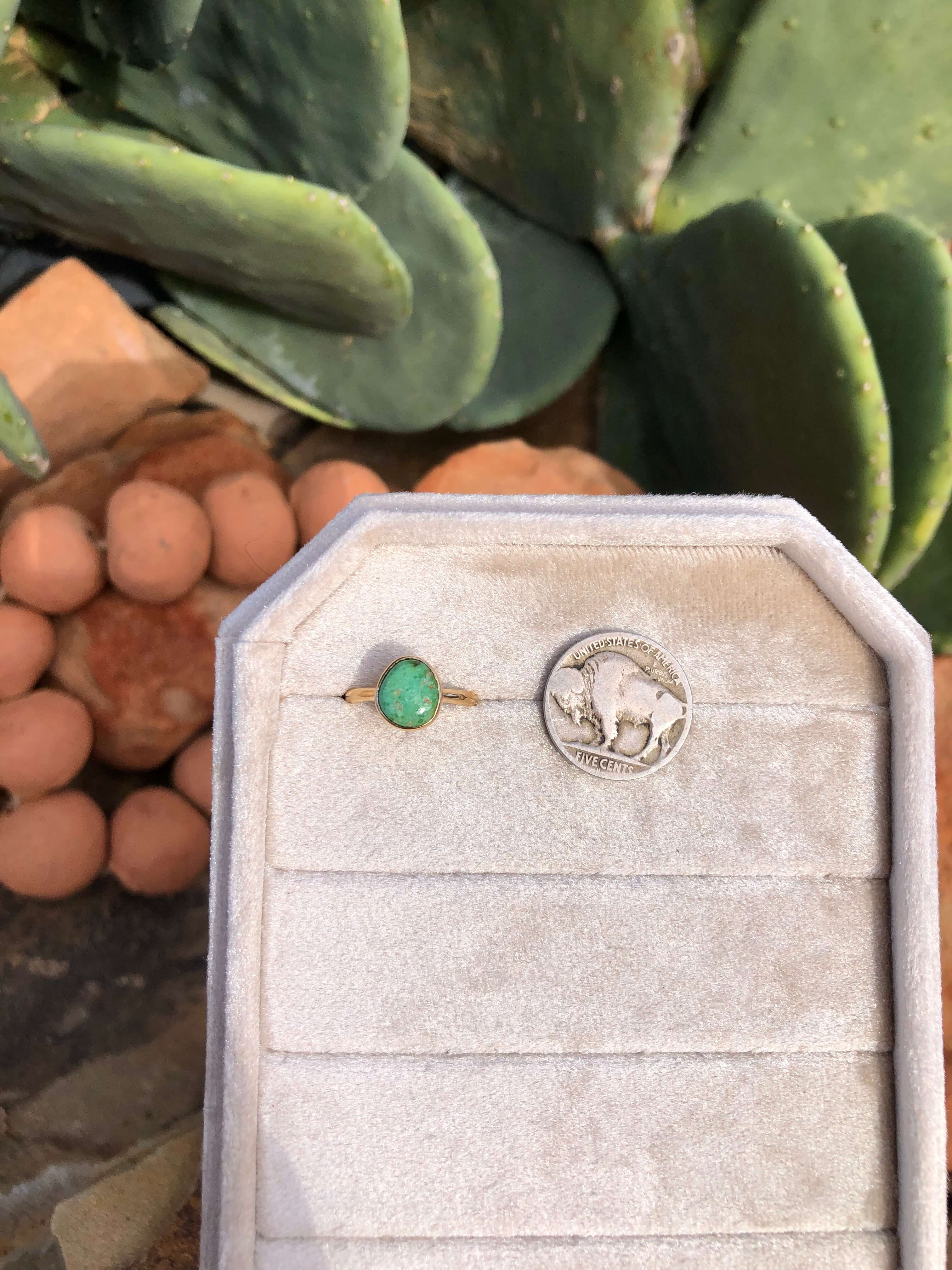 The London 14k and Turquoise Ring 16, Sz 7-Rings-Calli Co., Turquoise and Silver Jewelry, Native American Handmade, Zuni Tribe, Navajo Tribe, Brock Texas