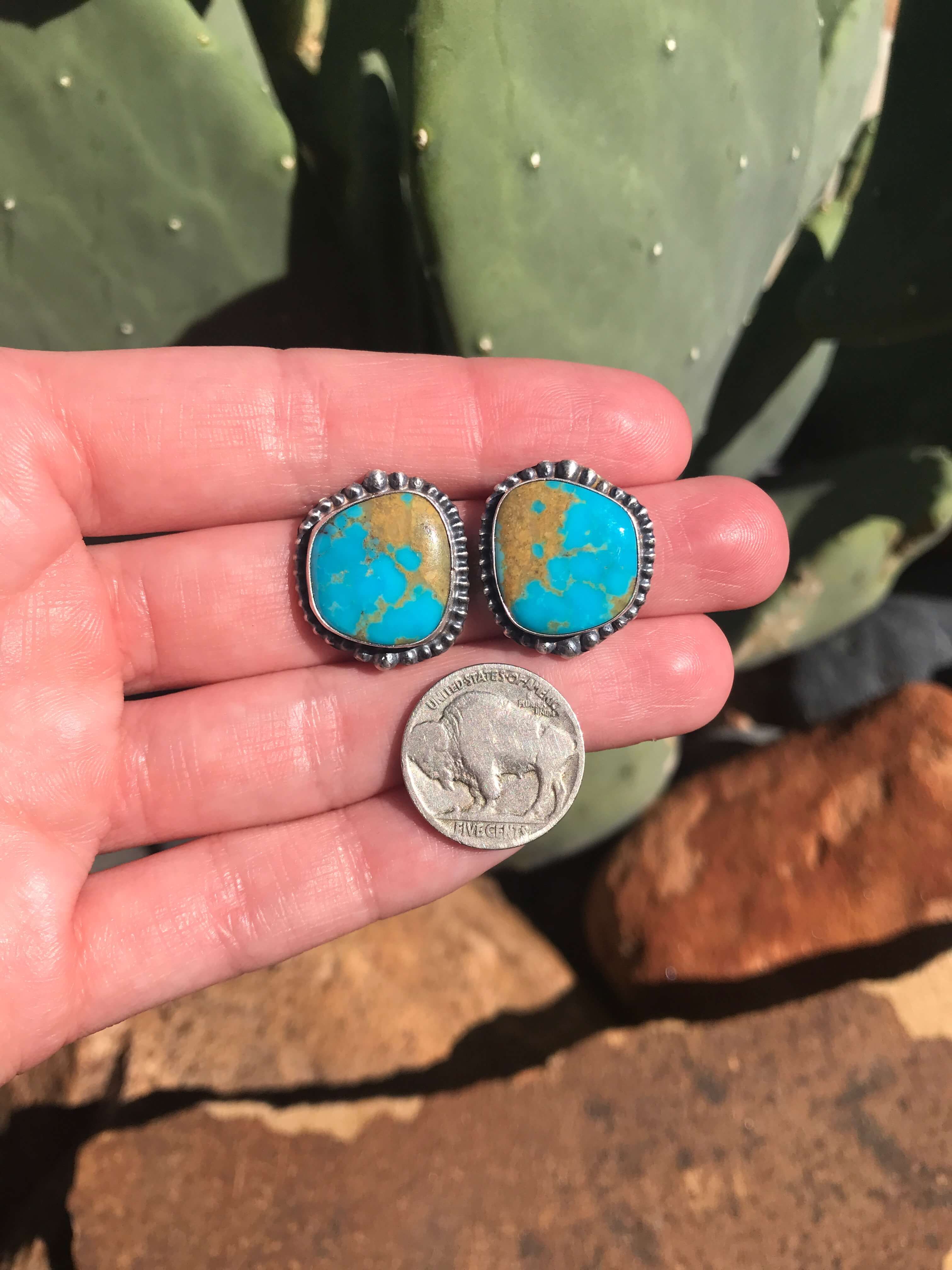 The Turquoise Studs, 96-Earrings-Calli Co., Turquoise and Silver Jewelry, Native American Handmade, Zuni Tribe, Navajo Tribe, Brock Texas