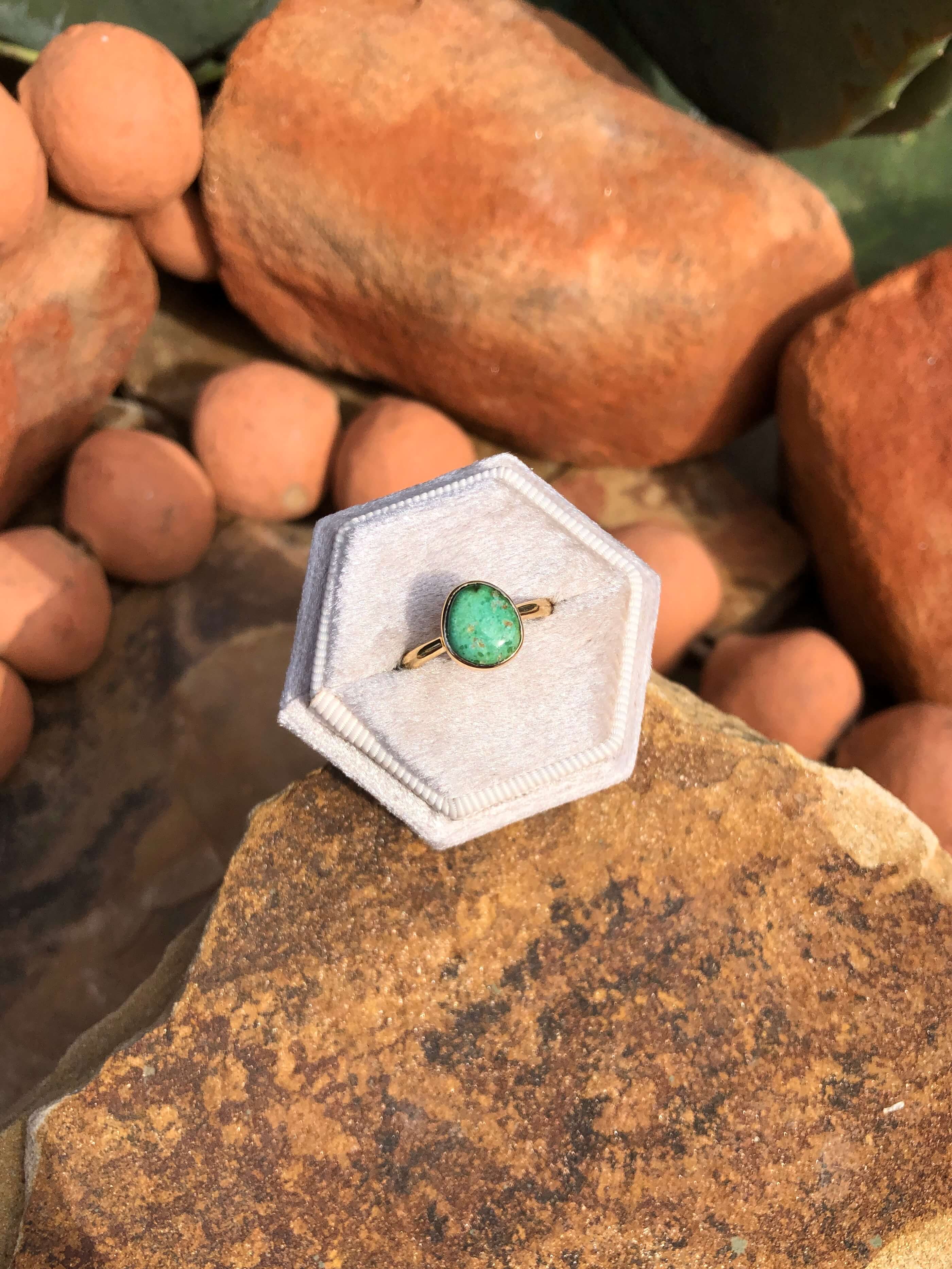 The London 14k and Turquoise Ring 16, Sz 7-Rings-Calli Co., Turquoise and Silver Jewelry, Native American Handmade, Zuni Tribe, Navajo Tribe, Brock Texas