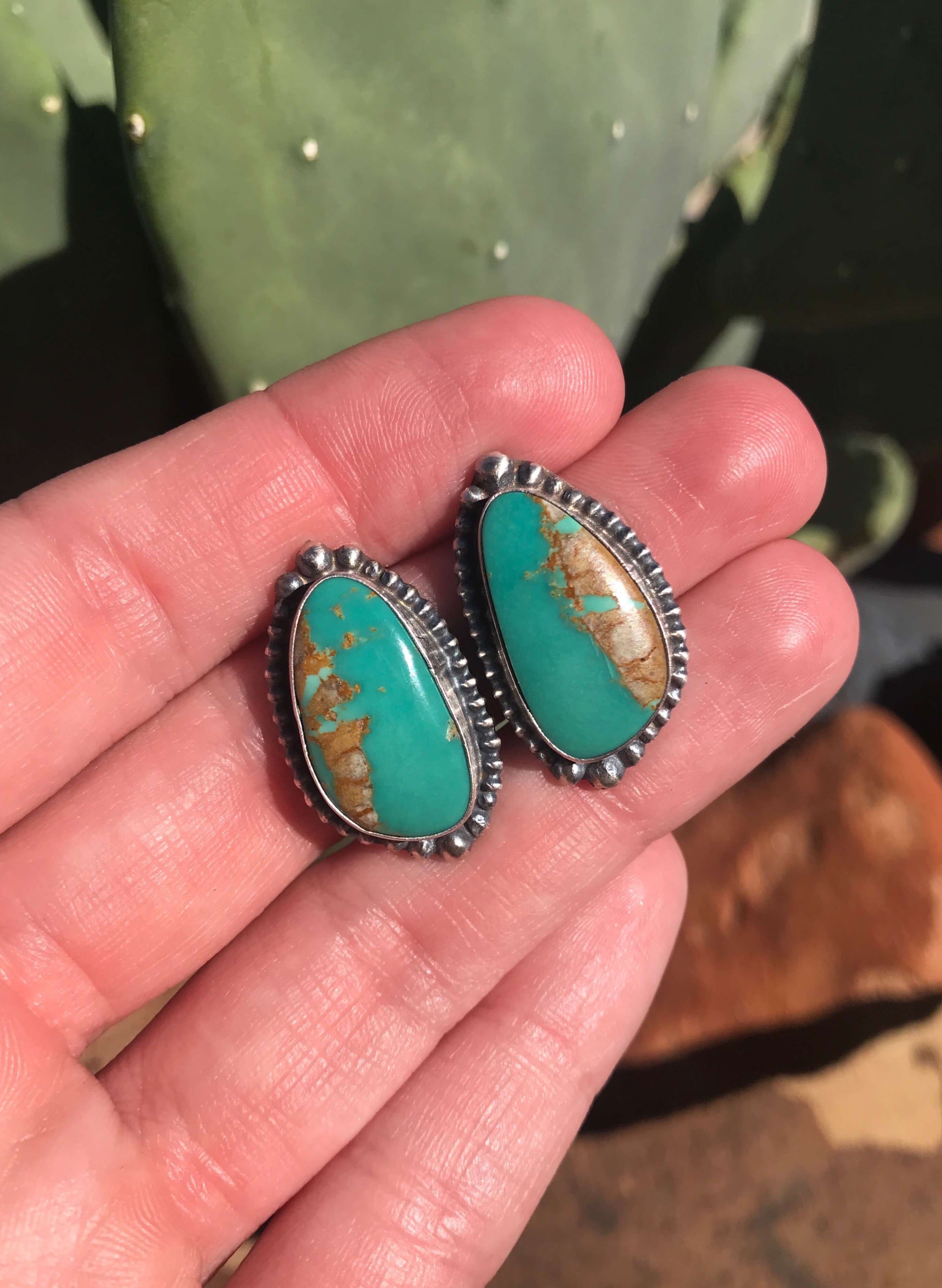 The Turquoise Studs, 93-Earrings-Calli Co., Turquoise and Silver Jewelry, Native American Handmade, Zuni Tribe, Navajo Tribe, Brock Texas