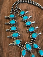 The Nacona Squash Blossom Necklace Set-Necklaces-Calli Co., Turquoise and Silver Jewelry, Native American Handmade, Zuni Tribe, Navajo Tribe, Brock Texas