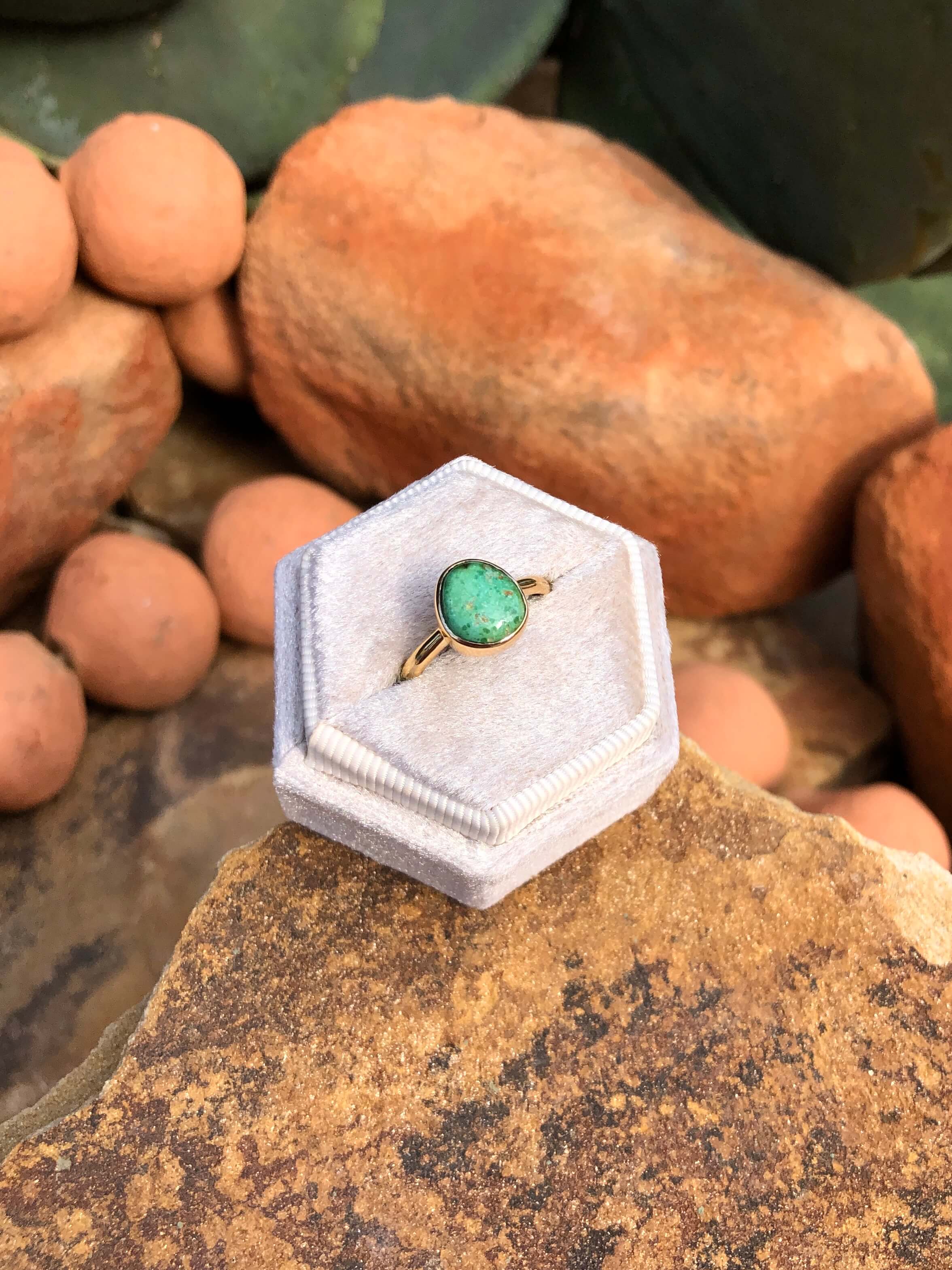 The London 14k and Turquoise Ring 16, Sz 7-Rings-Calli Co., Turquoise and Silver Jewelry, Native American Handmade, Zuni Tribe, Navajo Tribe, Brock Texas