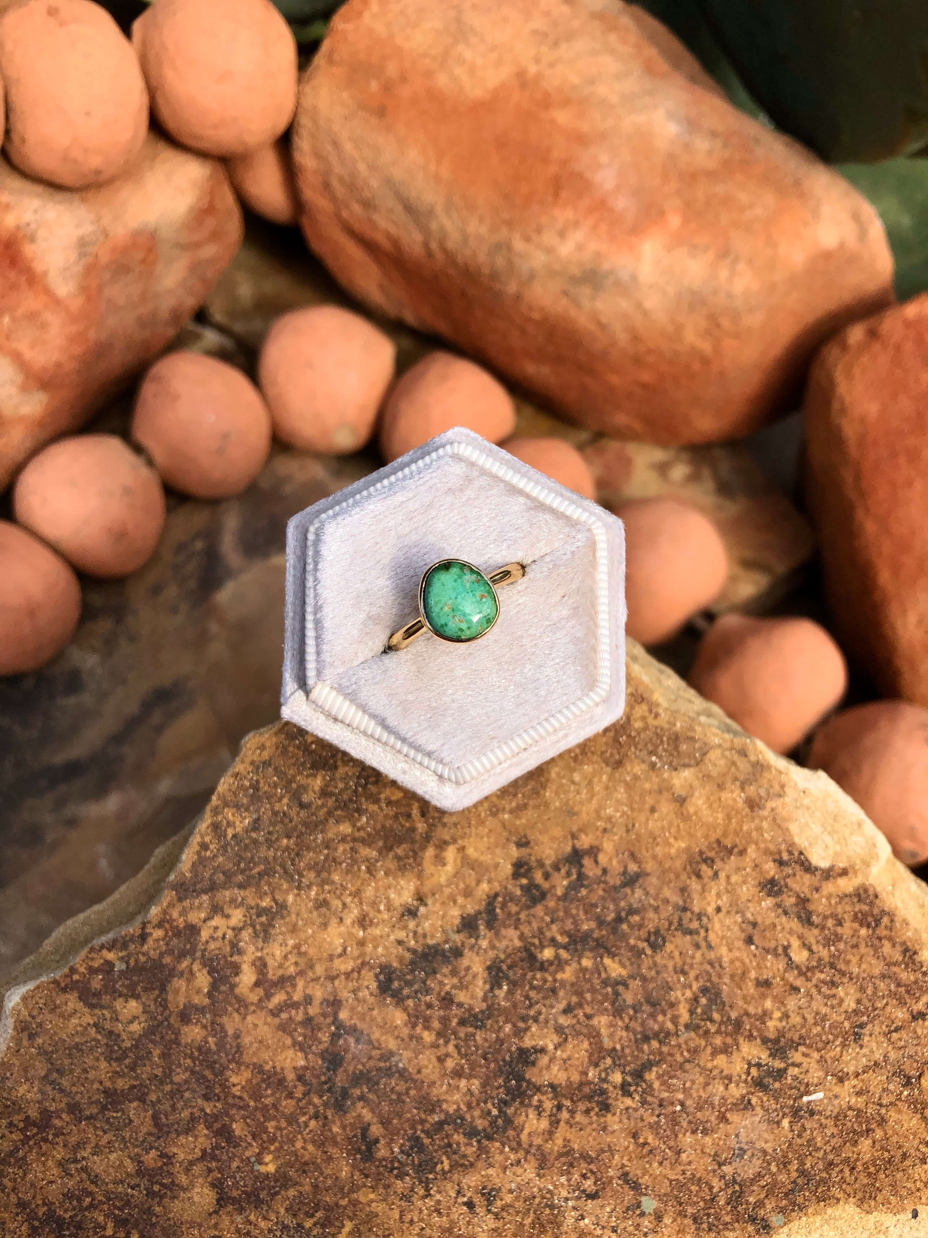 The London 14k and Turquoise Ring 16, Sz 7-Rings-Calli Co., Turquoise and Silver Jewelry, Native American Handmade, Zuni Tribe, Navajo Tribe, Brock Texas