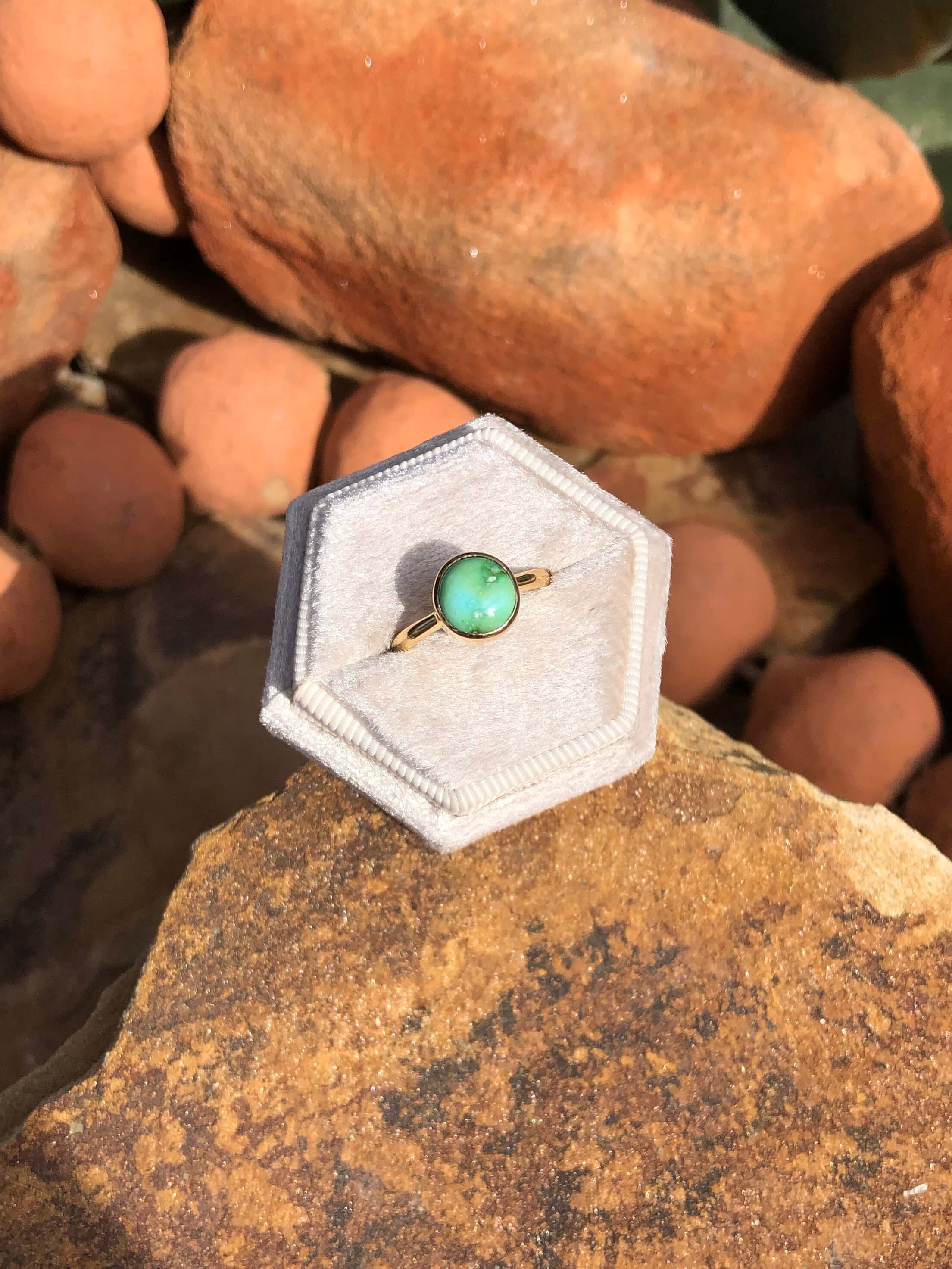 The London 14k and Turquoise Ring 26, Sz 7-Rings-Calli Co., Turquoise and Silver Jewelry, Native American Handmade, Zuni Tribe, Navajo Tribe, Brock Texas