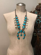 The Nacona Squash Blossom Necklace Set-Necklaces-Calli Co., Turquoise and Silver Jewelry, Native American Handmade, Zuni Tribe, Navajo Tribe, Brock Texas