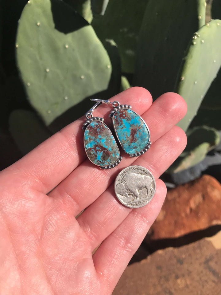 The Turquoise Dangle Earrings, 19-Earrings-Calli Co., Turquoise and Silver Jewelry, Native American Handmade, Zuni Tribe, Navajo Tribe, Brock Texas