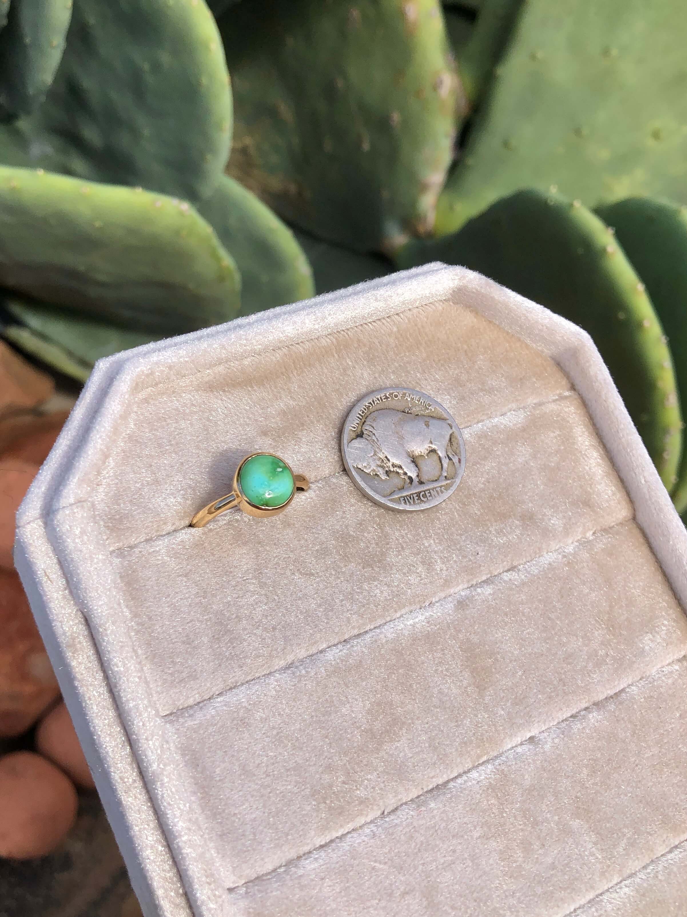 The London 14k and Turquoise Ring 26, Sz 7-Rings-Calli Co., Turquoise and Silver Jewelry, Native American Handmade, Zuni Tribe, Navajo Tribe, Brock Texas