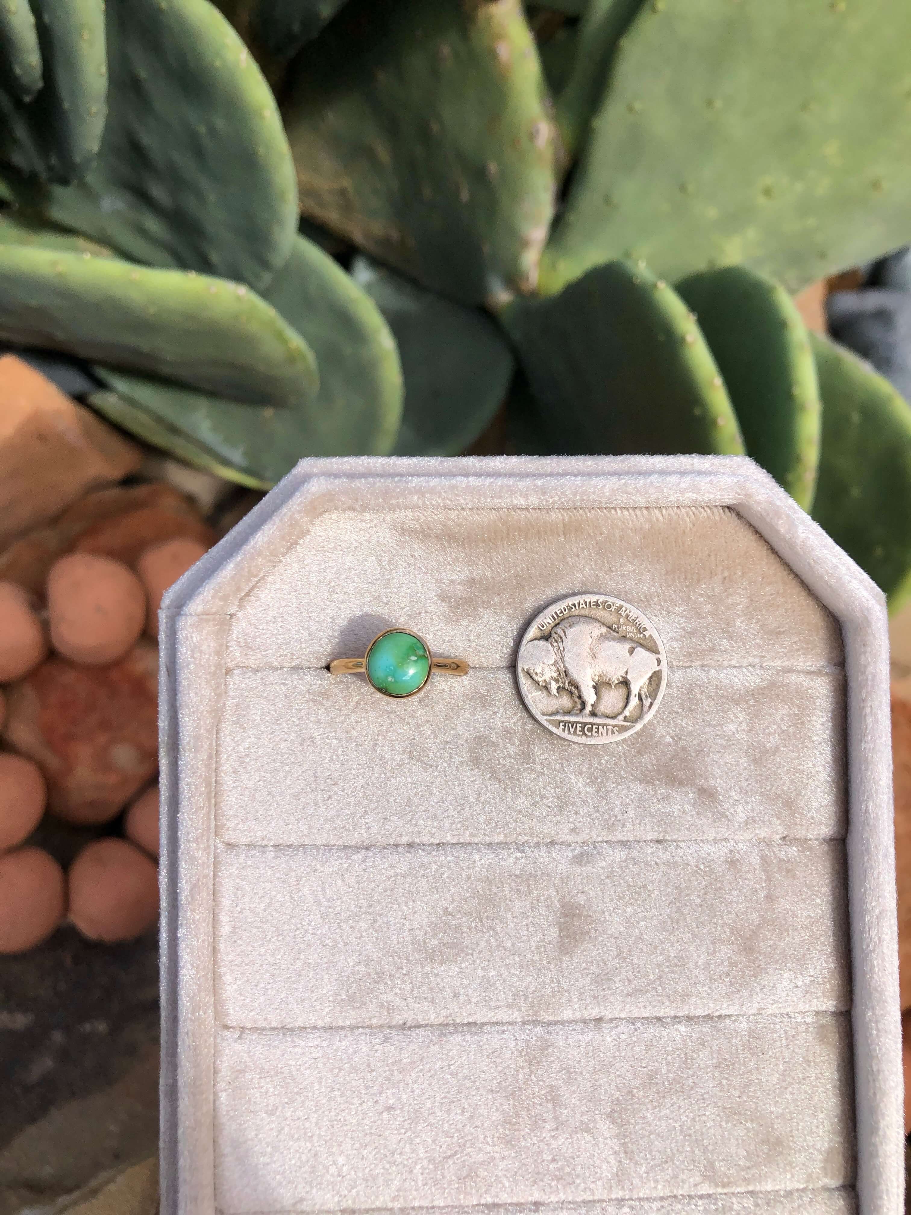 The London 14k and Turquoise Ring 26, Sz 7-Rings-Calli Co., Turquoise and Silver Jewelry, Native American Handmade, Zuni Tribe, Navajo Tribe, Brock Texas