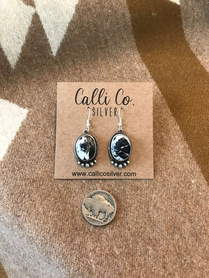 The White Buffalo Dangles, 17-Earrings-Calli Co., Turquoise and Silver Jewelry, Native American Handmade, Zuni Tribe, Navajo Tribe, Brock Texas