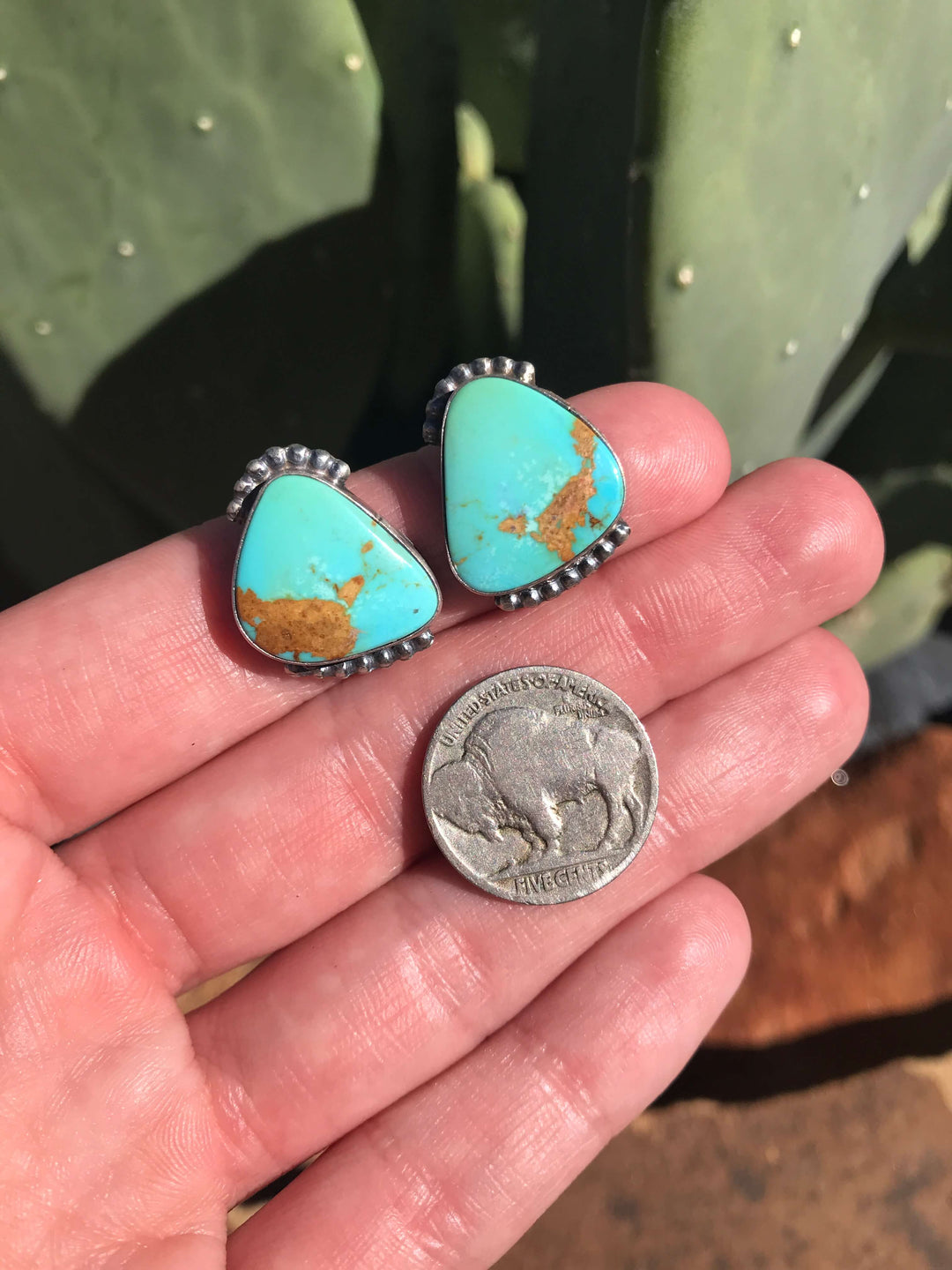The Turquoise Studs, 89-Earrings-Calli Co., Turquoise and Silver Jewelry, Native American Handmade, Zuni Tribe, Navajo Tribe, Brock Texas