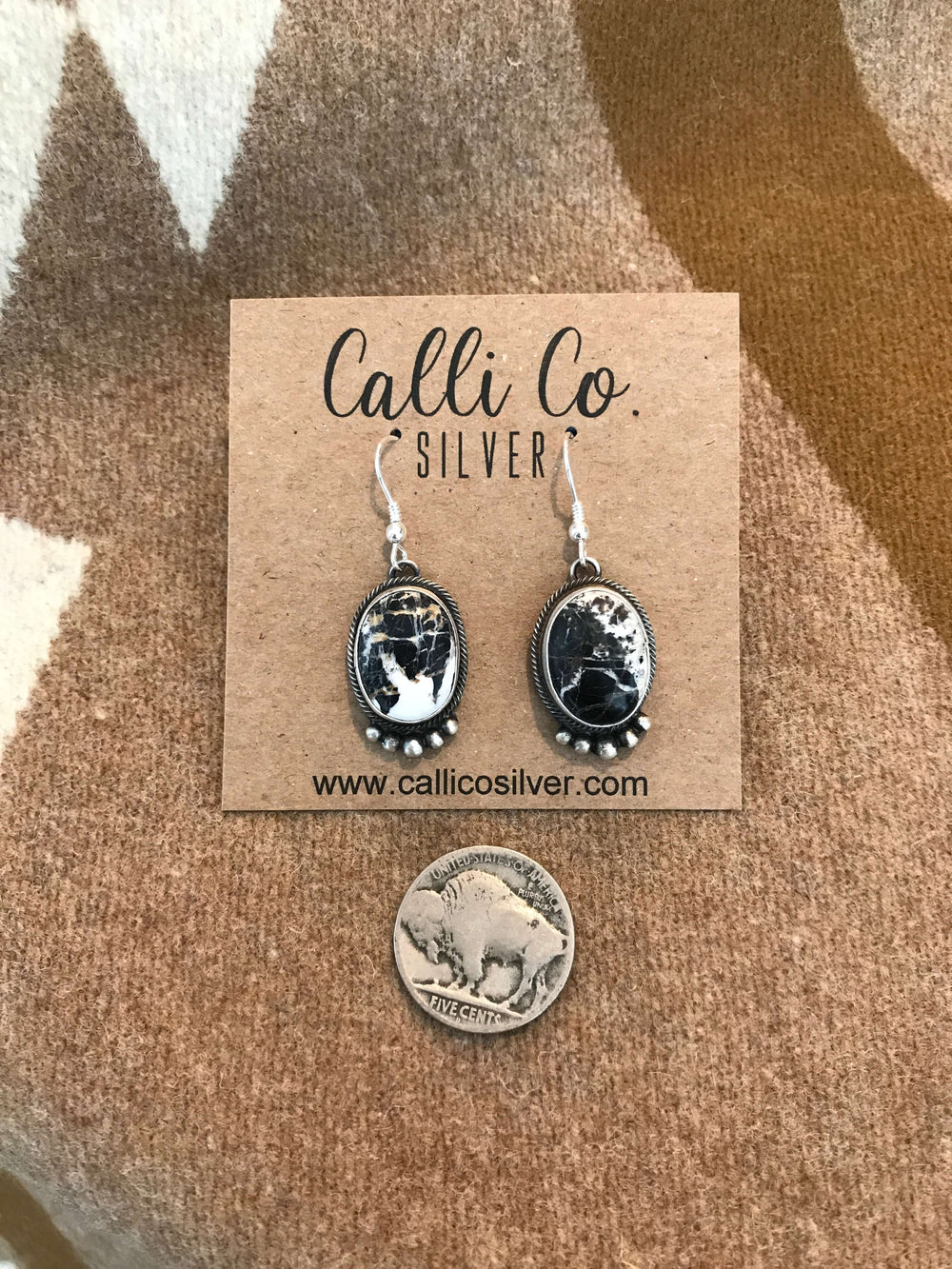 The White Buffalo Dangles, 15-Earrings-Calli Co., Turquoise and Silver Jewelry, Native American Handmade, Zuni Tribe, Navajo Tribe, Brock Texas