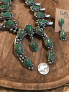 The Westward Squash Blossom Necklace Set-Necklaces-Calli Co., Turquoise and Silver Jewelry, Native American Handmade, Zuni Tribe, Navajo Tribe, Brock Texas