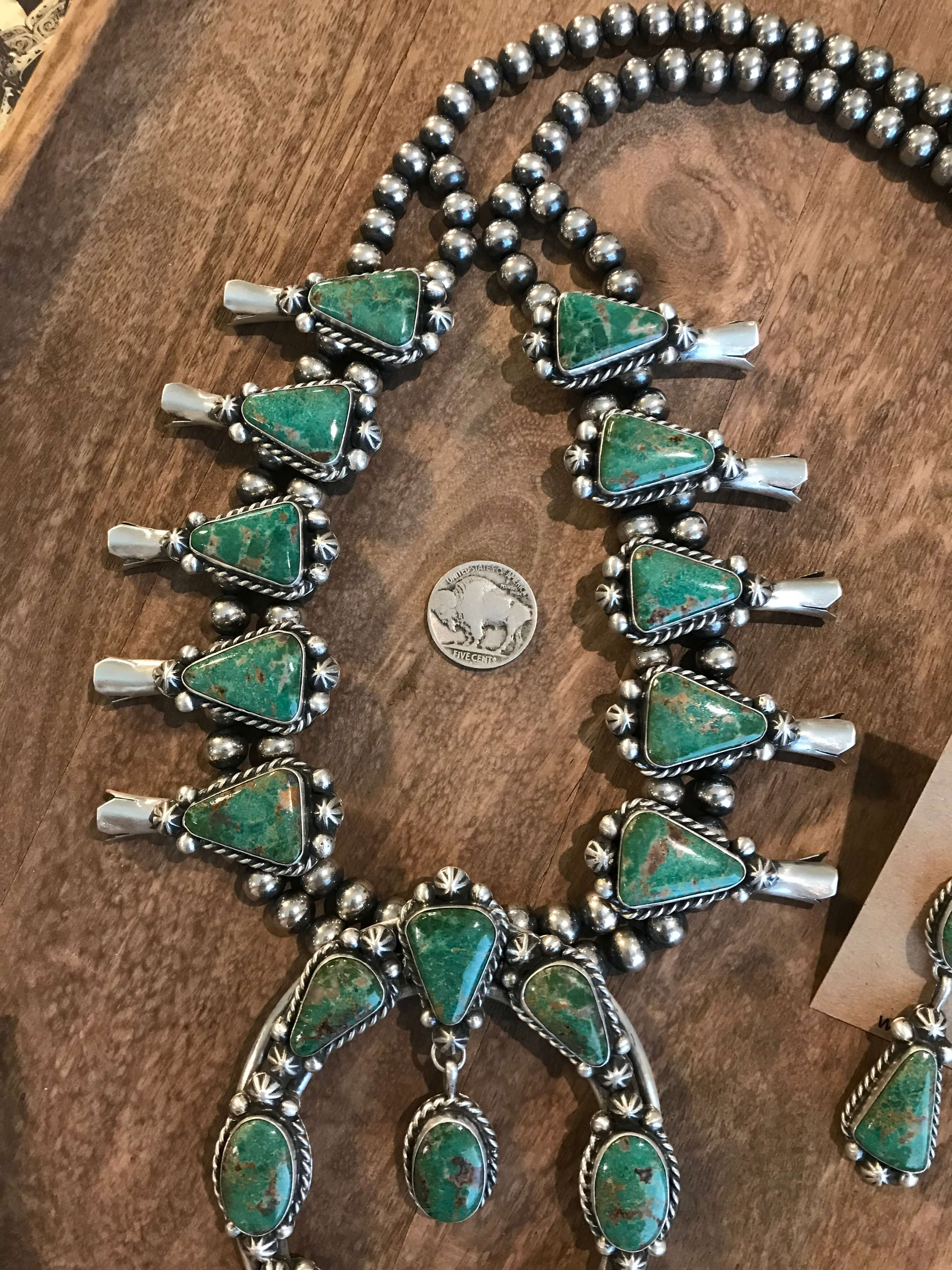 The Westward Squash Blossom Necklace Set-Necklaces-Calli Co., Turquoise and Silver Jewelry, Native American Handmade, Zuni Tribe, Navajo Tribe, Brock Texas