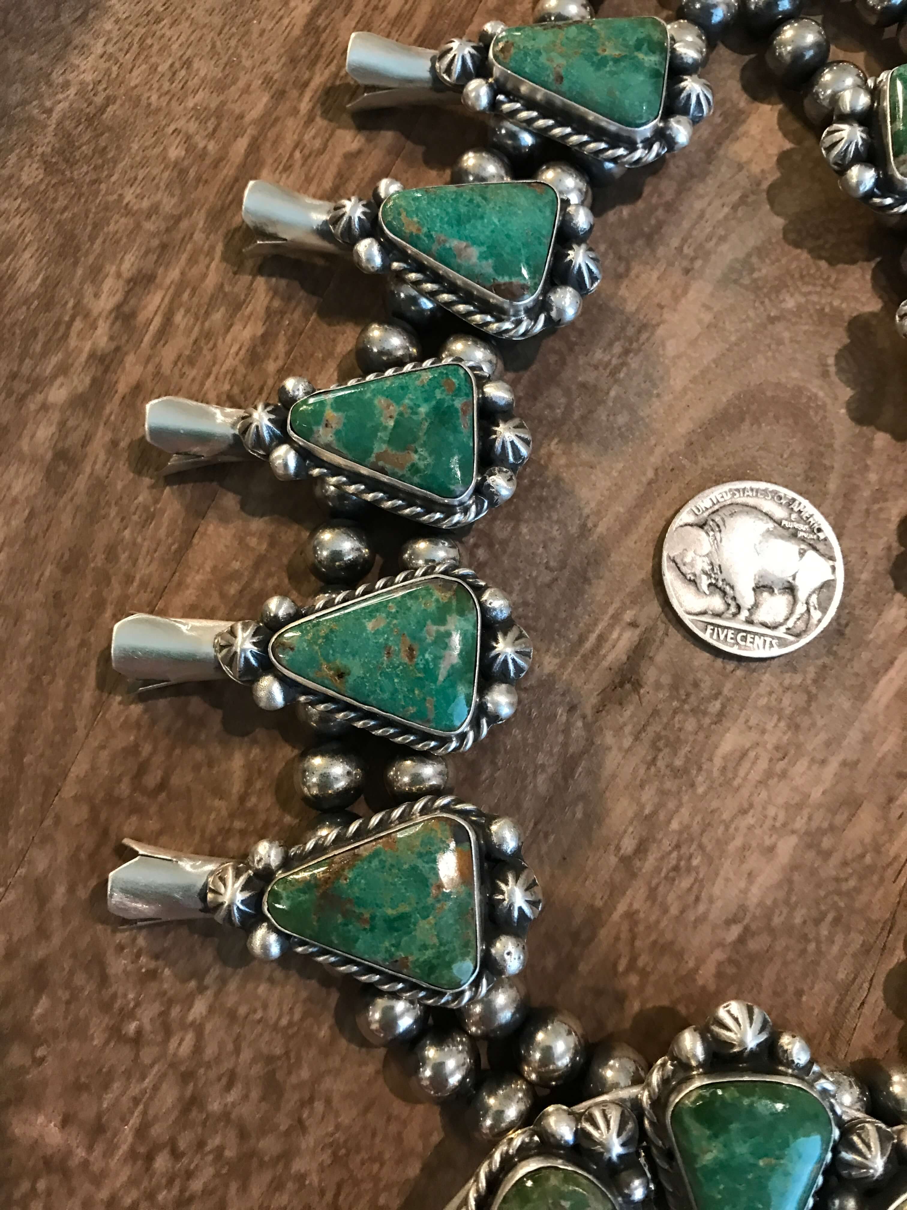 The Westward Squash Blossom Necklace Set-Necklaces-Calli Co., Turquoise and Silver Jewelry, Native American Handmade, Zuni Tribe, Navajo Tribe, Brock Texas