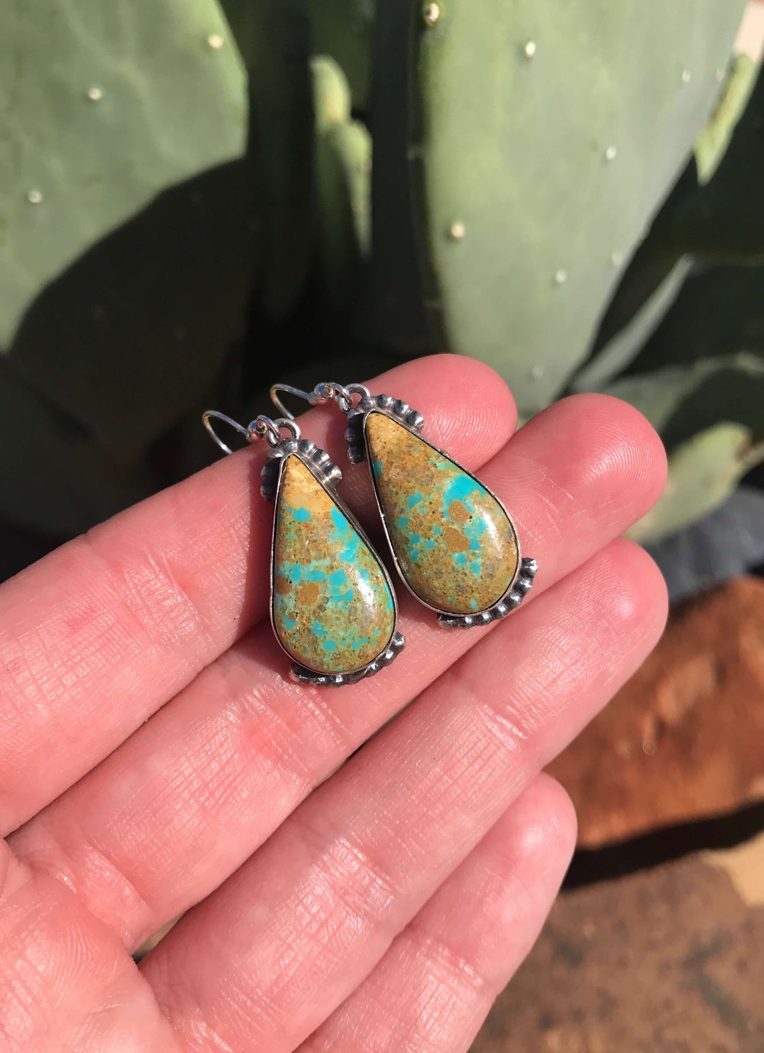 The Turquoise Dangle Earrings, 20-Earrings-Calli Co., Turquoise and Silver Jewelry, Native American Handmade, Zuni Tribe, Navajo Tribe, Brock Texas