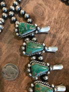 The Westward Squash Blossom Necklace Set-Necklaces-Calli Co., Turquoise and Silver Jewelry, Native American Handmade, Zuni Tribe, Navajo Tribe, Brock Texas