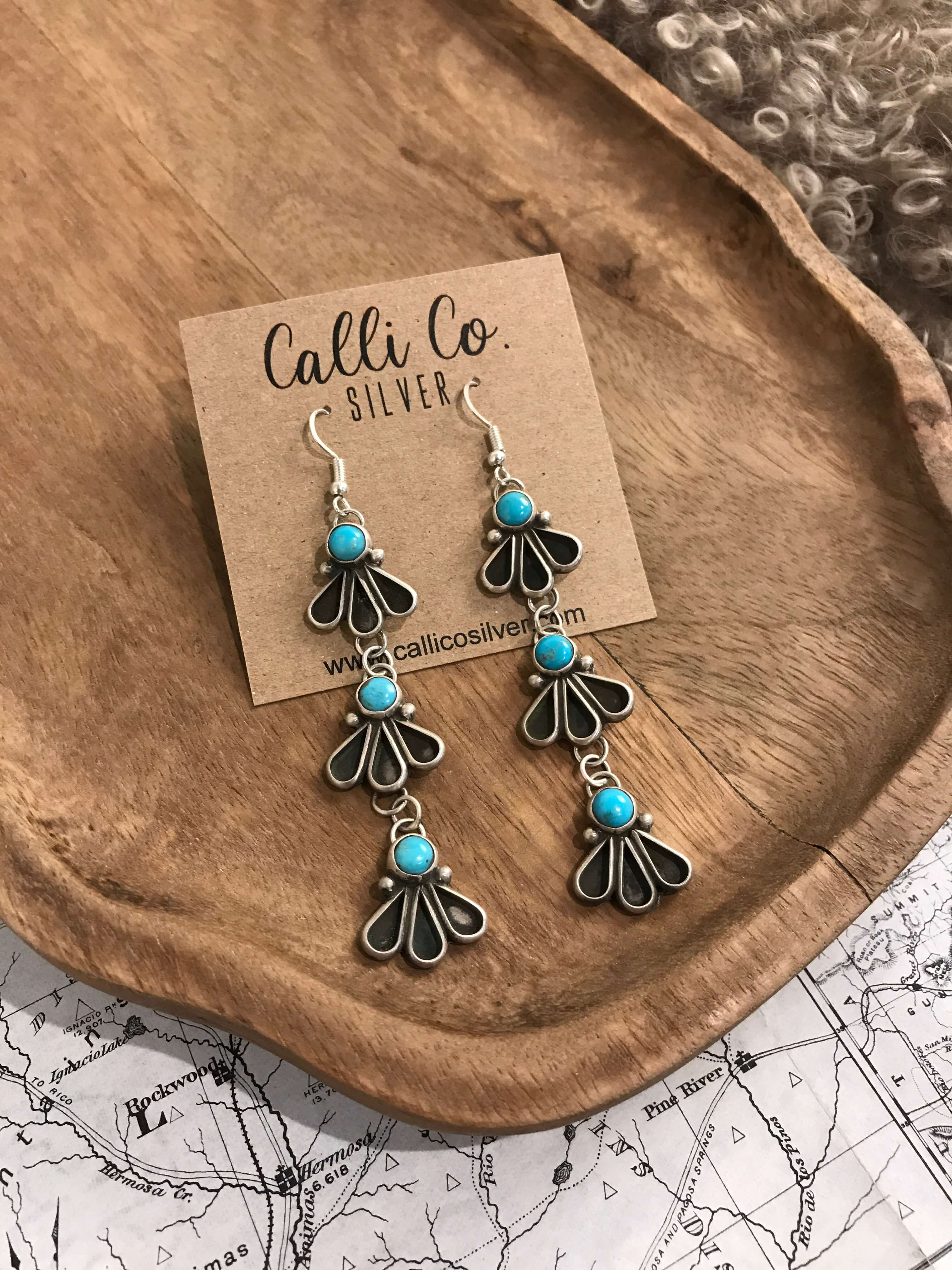 The Alaska Drop Earrings-Earrings-Calli Co., Turquoise and Silver Jewelry, Native American Handmade, Zuni Tribe, Navajo Tribe, Brock Texas