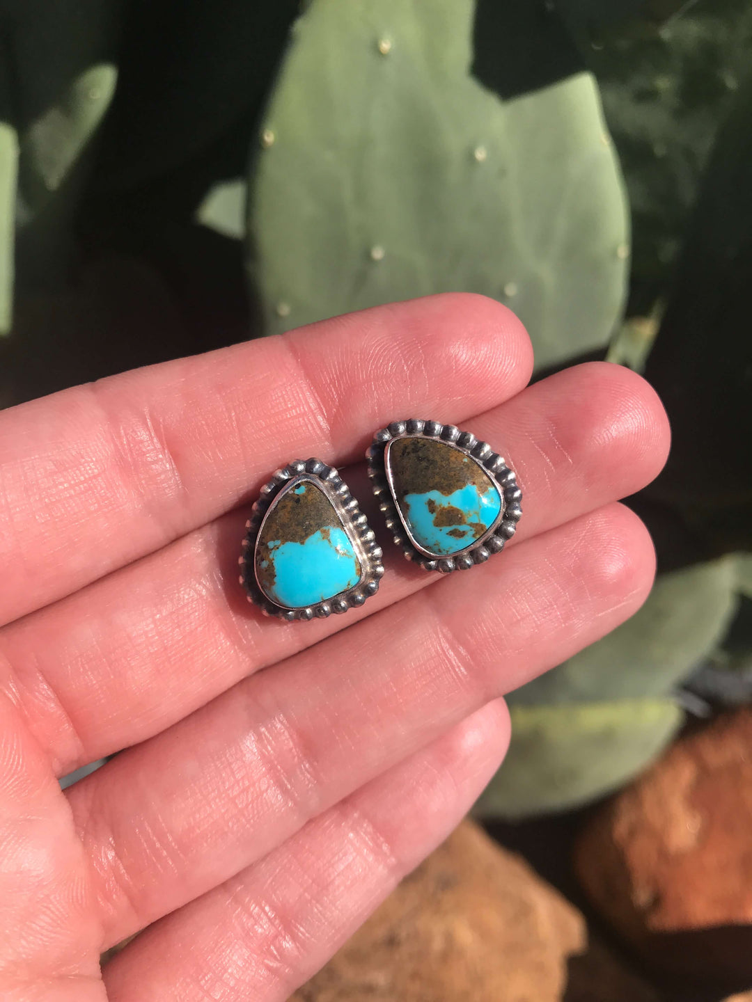 The Turquoise Studs, 74-Earrings-Calli Co., Turquoise and Silver Jewelry, Native American Handmade, Zuni Tribe, Navajo Tribe, Brock Texas