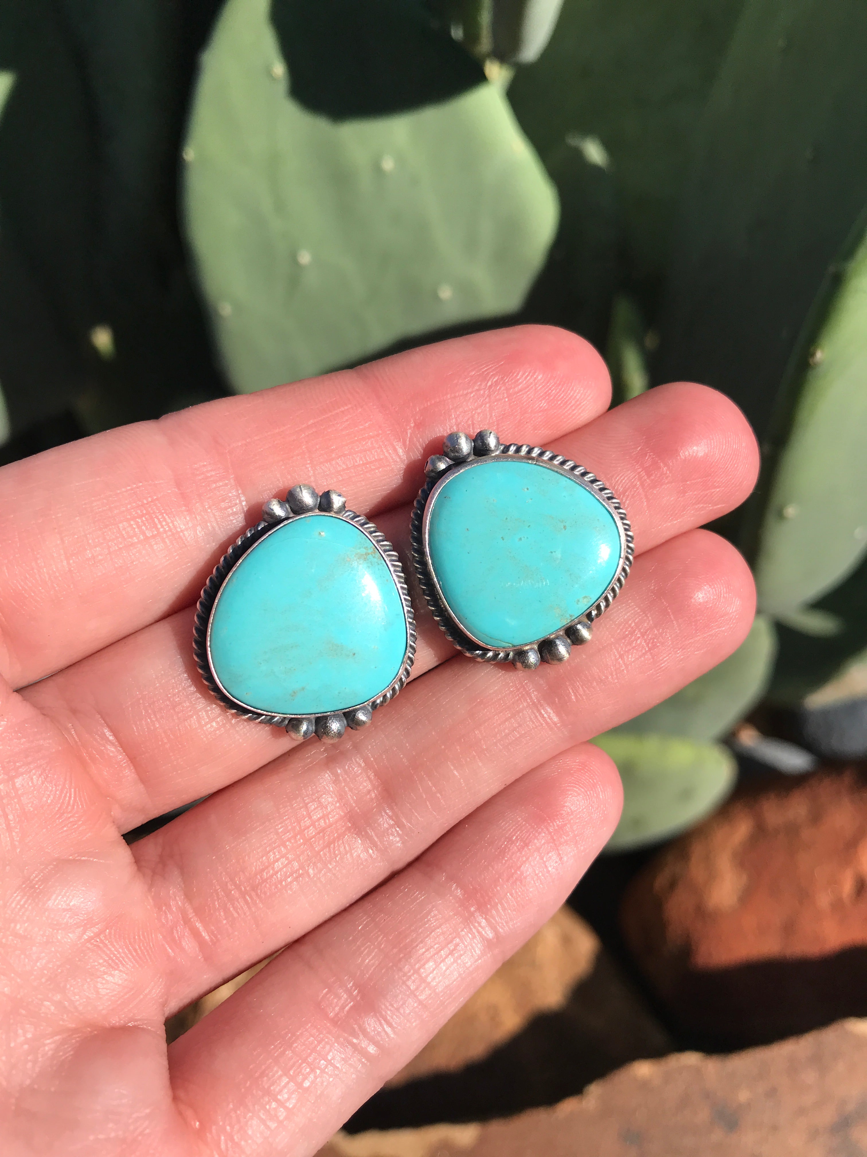 Silver & Turquoise Navajo Cluster Earrings by Zeita Begay 2B07F –  N8tiveArts.com