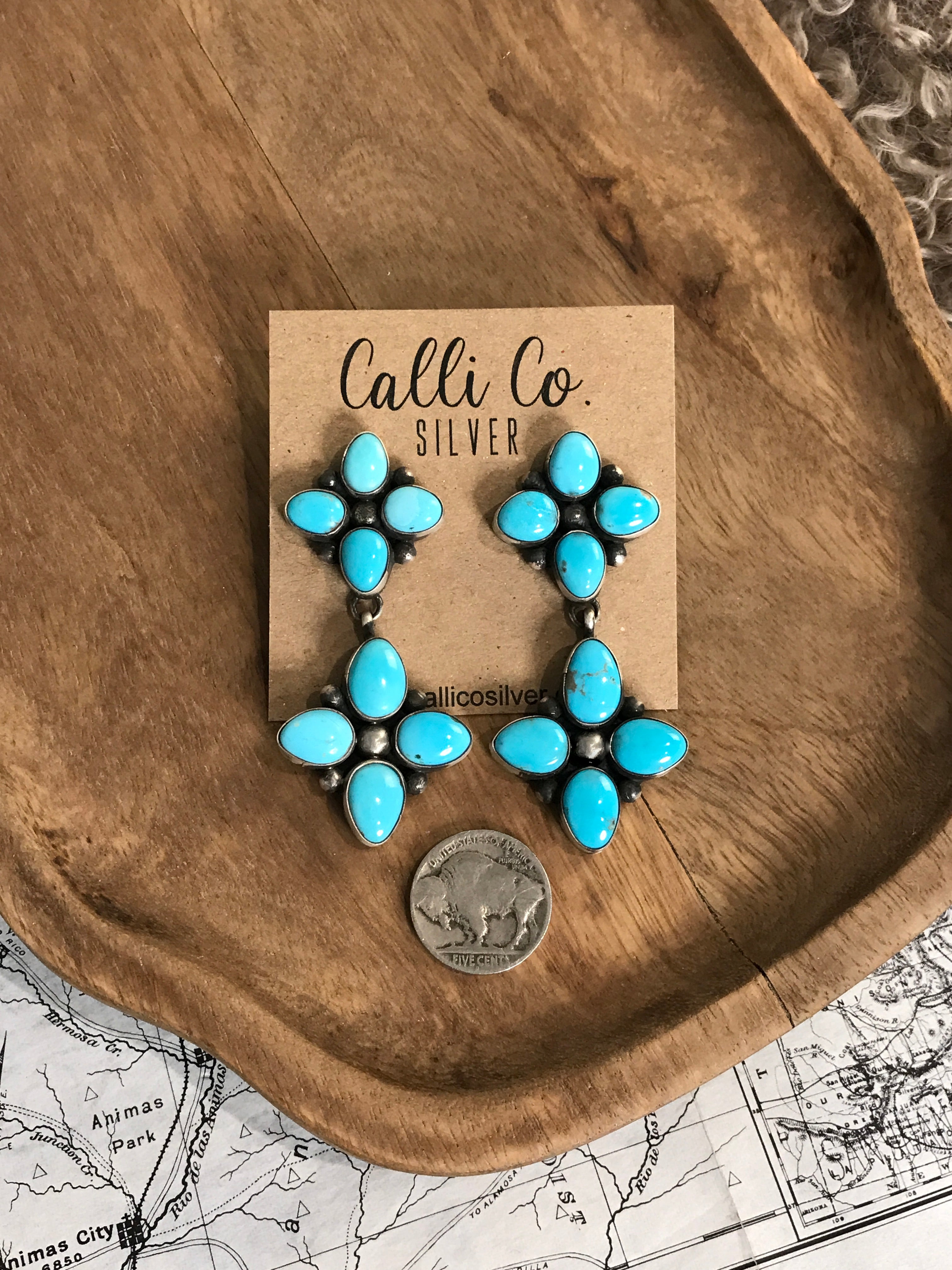 The Neri Earrings-Earrings-Calli Co., Turquoise and Silver Jewelry, Native American Handmade, Zuni Tribe, Navajo Tribe, Brock Texas