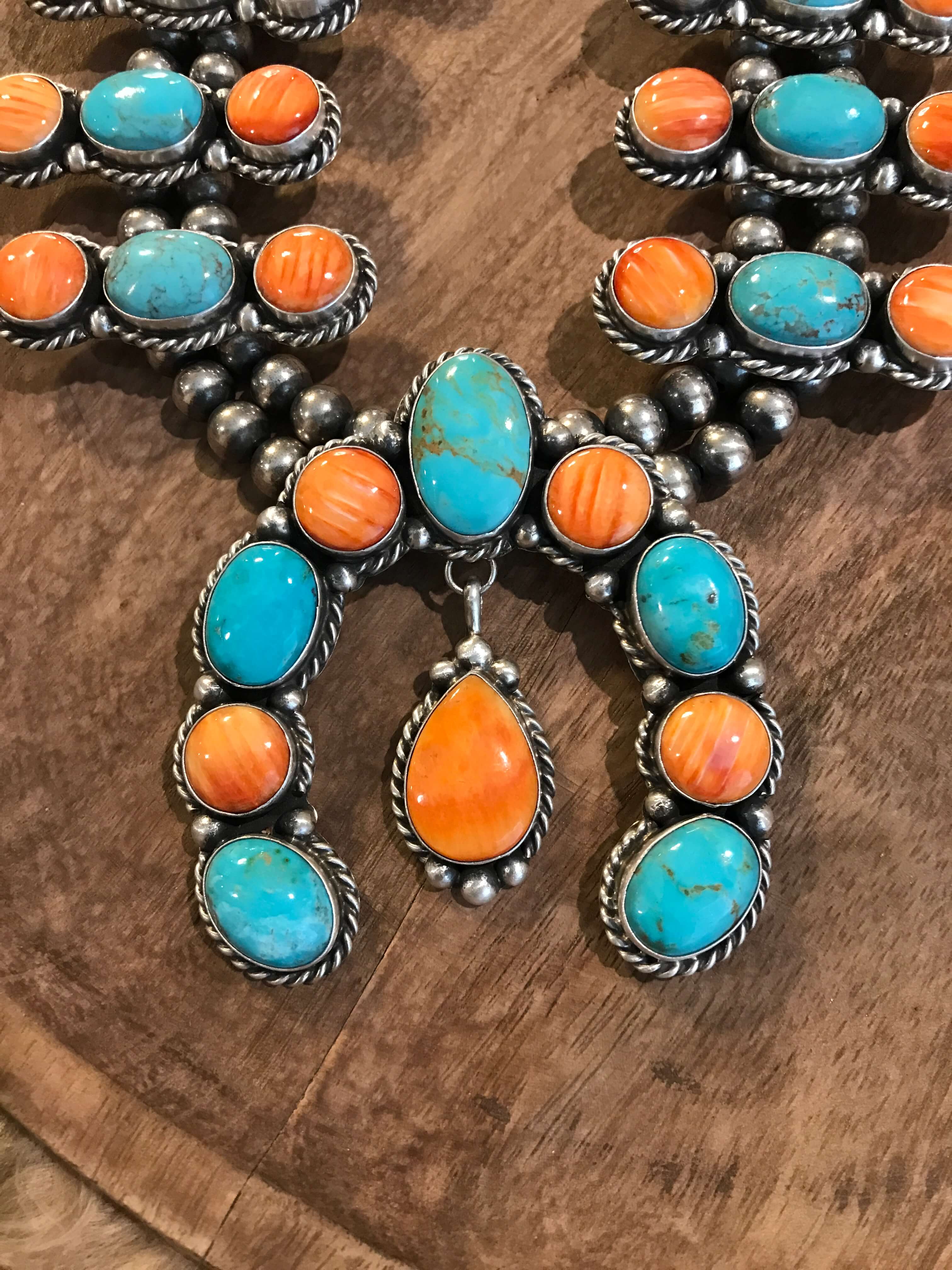 Native american pendant-sterling silver-royston offers turquoise-spiny oyster-handmade-unique piece-gift