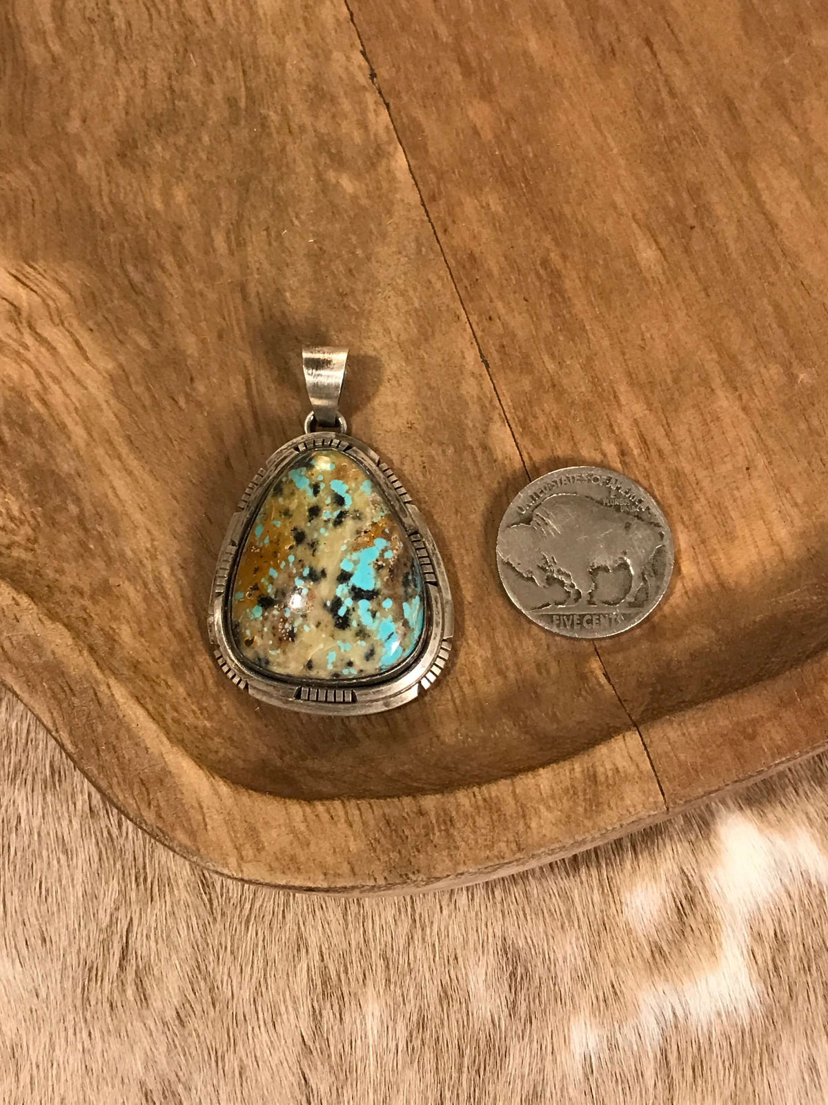 The Oklala Turquoise Pendant-Pendants-Calli Co., Turquoise and Silver Jewelry, Native American Handmade, Zuni Tribe, Navajo Tribe, Brock Texas