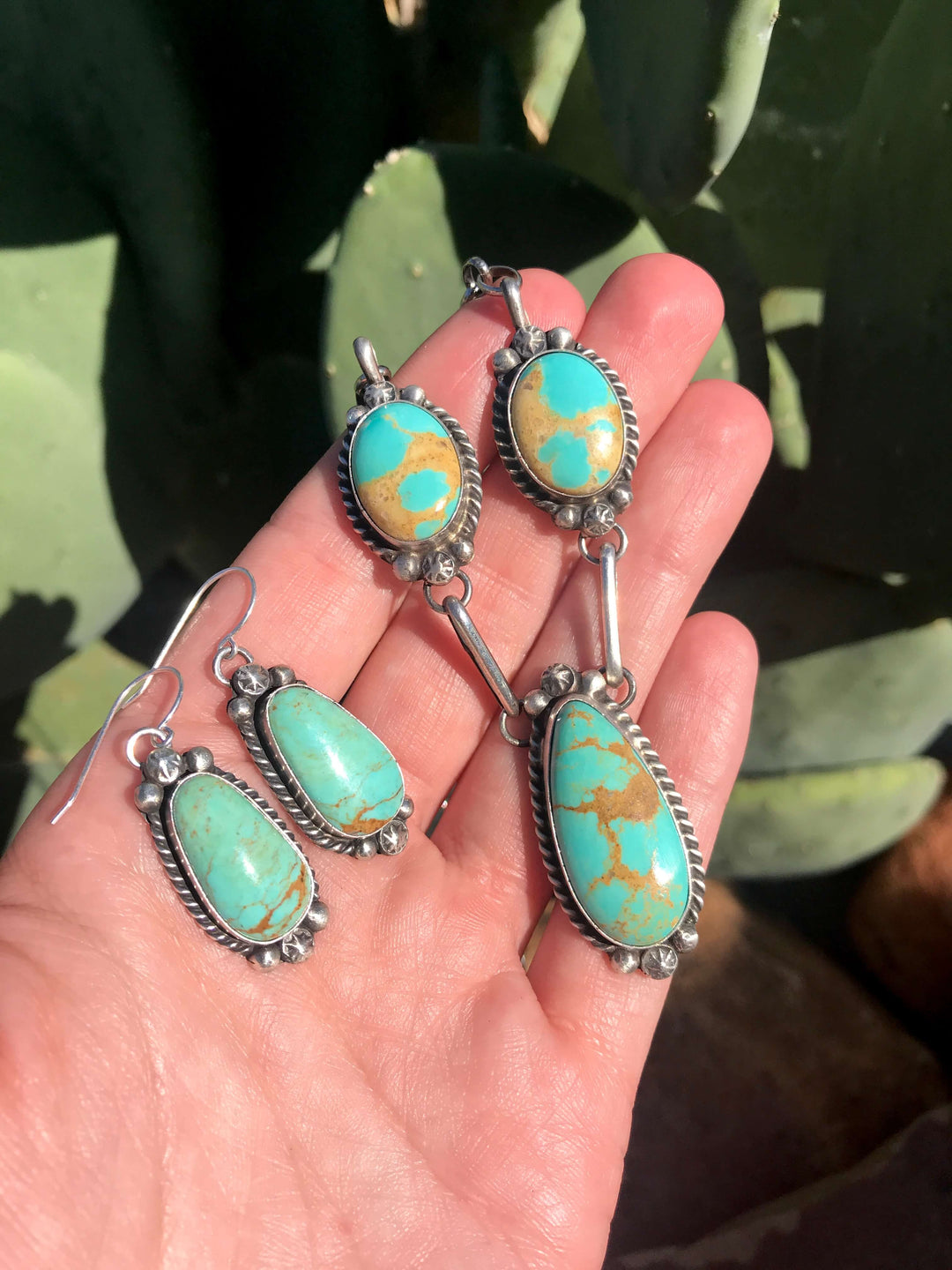 The Halle Turquoise Necklace Set-Necklaces-Calli Co., Turquoise and Silver Jewelry, Native American Handmade, Zuni Tribe, Navajo Tribe, Brock Texas