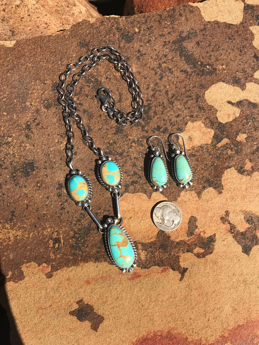 The Halle Turquoise Necklace Set-Necklaces-Calli Co., Turquoise and Silver Jewelry, Native American Handmade, Zuni Tribe, Navajo Tribe, Brock Texas