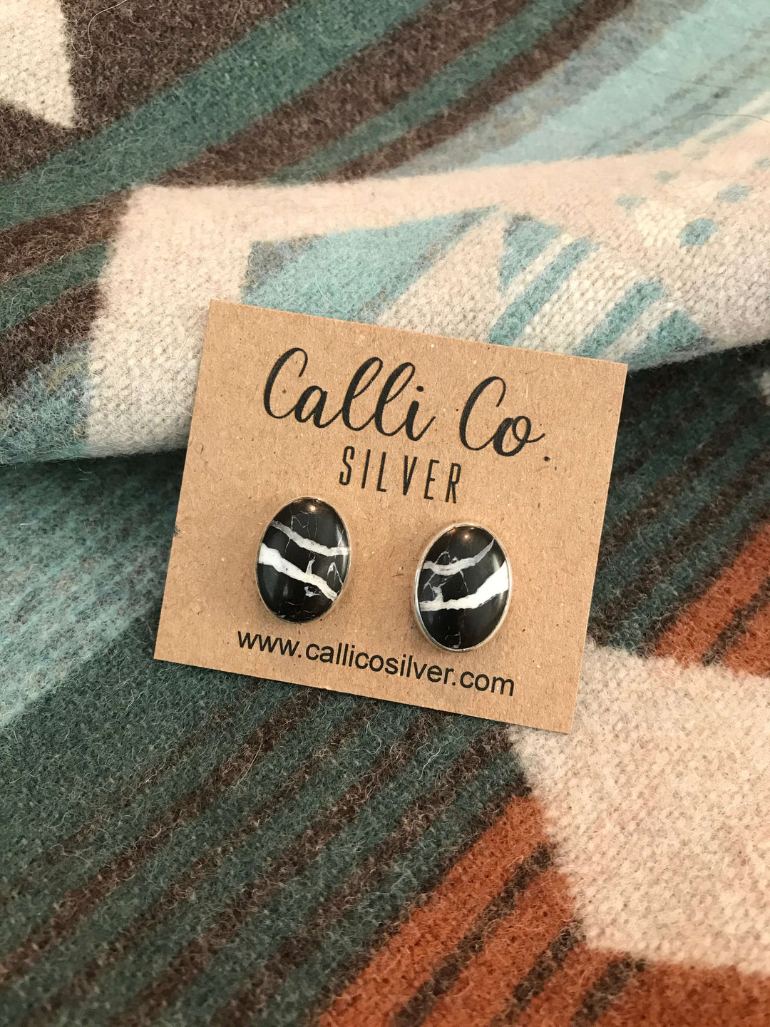 The White Buffalo Studs, 6-Earrings-Calli Co., Turquoise and Silver Jewelry, Native American Handmade, Zuni Tribe, Navajo Tribe, Brock Texas