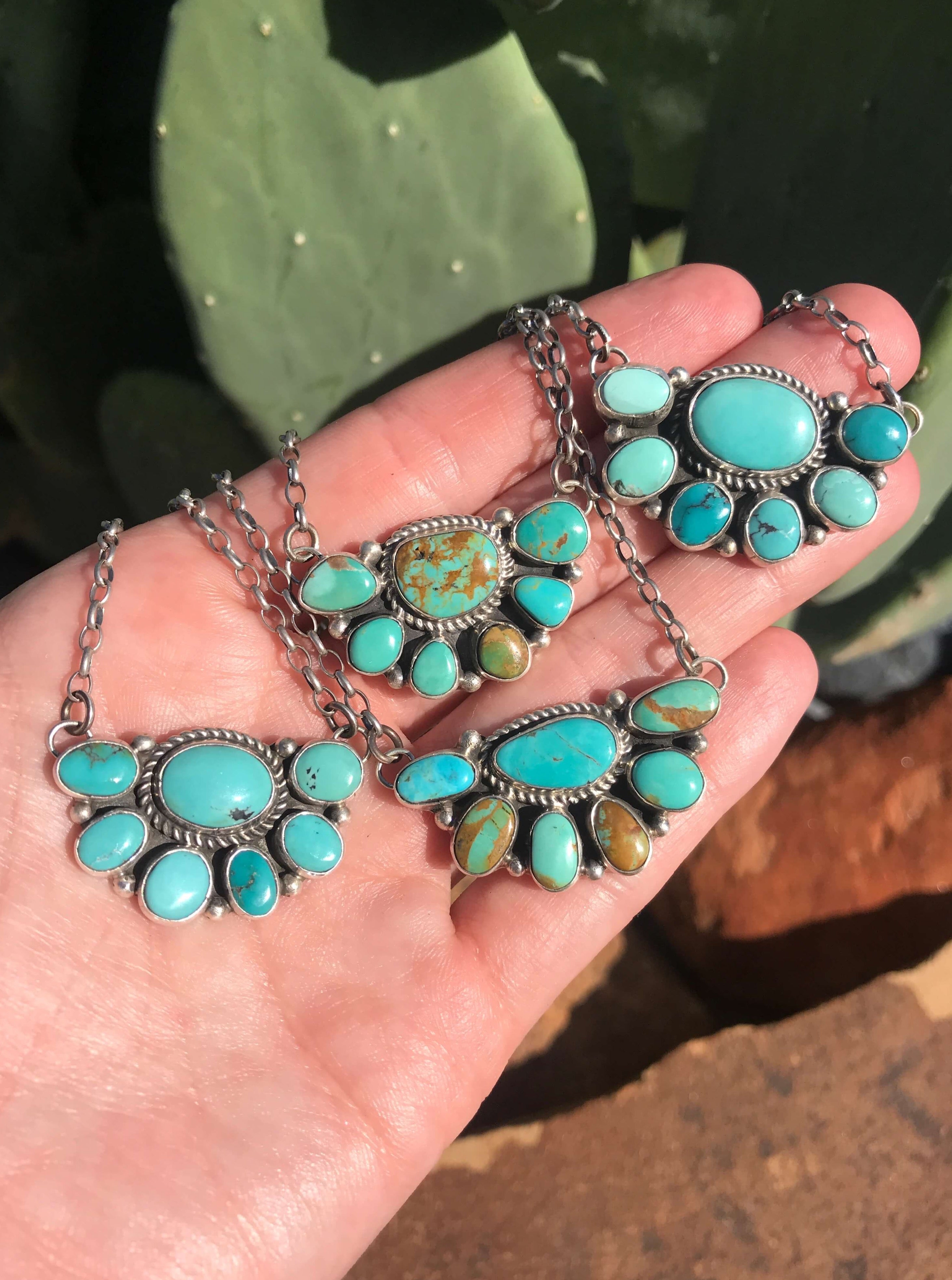 The Crowpoint Turquoise Cluster Necklaces-Necklaces-Calli Co., Turquoise and Silver Jewelry, Native American Handmade, Zuni Tribe, Navajo Tribe, Brock Texas