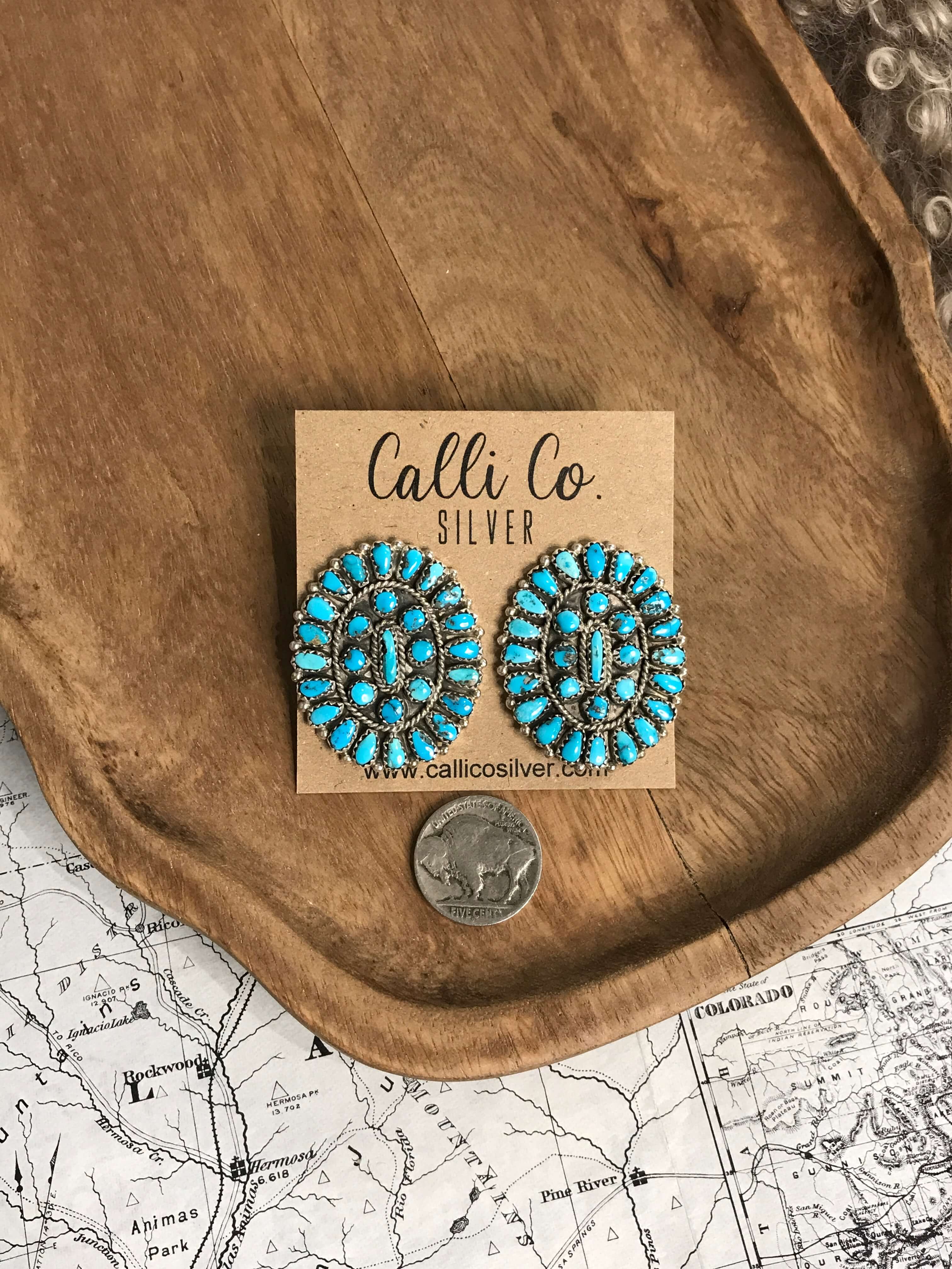 The Ridge Cluster Earrings-Earrings-Calli Co., Turquoise and Silver Jewelry, Native American Handmade, Zuni Tribe, Navajo Tribe, Brock Texas