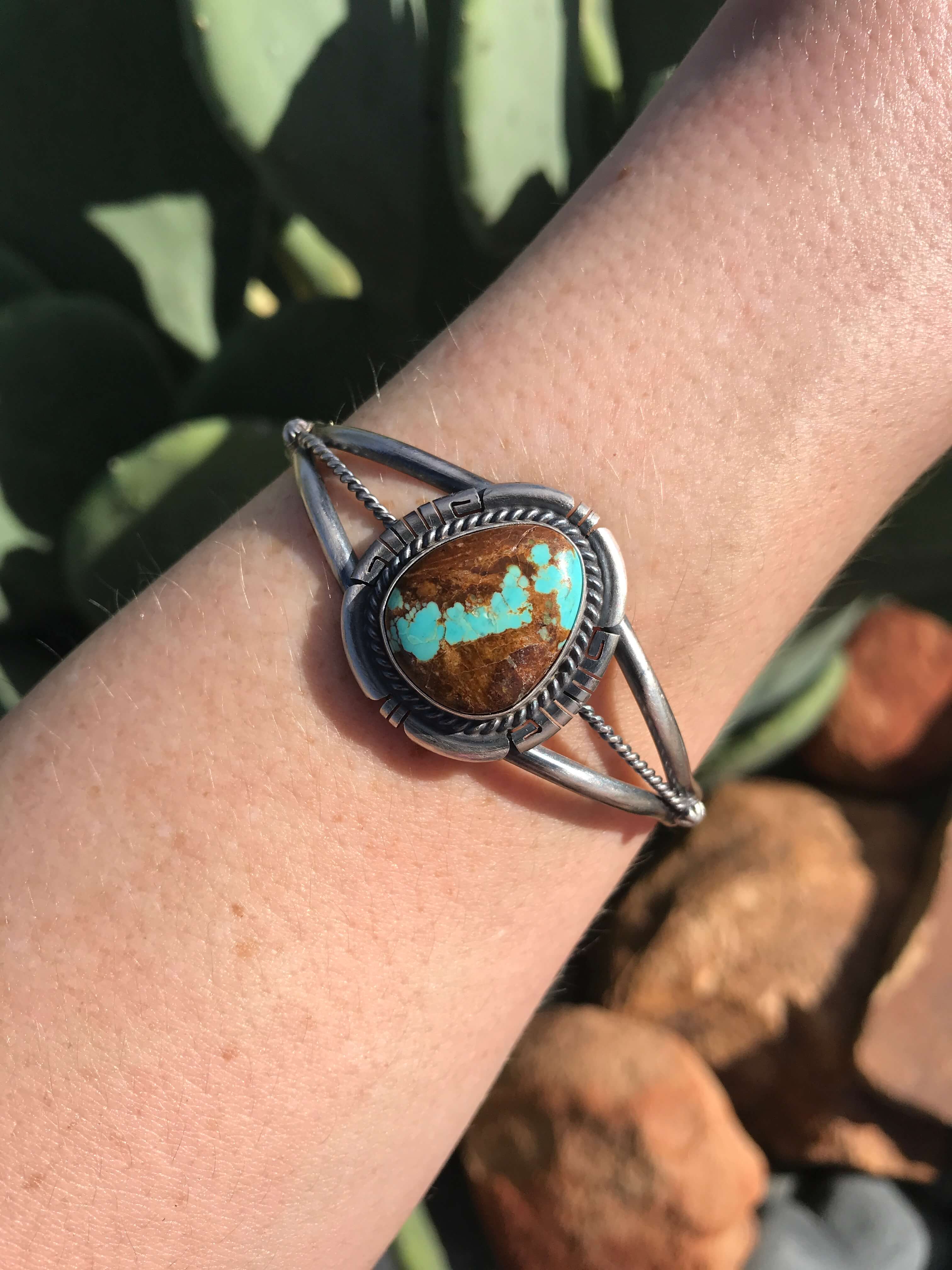 The Ladow Turquoise Cuff, 5-Bracelets & Cuffs-Calli Co., Turquoise and Silver Jewelry, Native American Handmade, Zuni Tribe, Navajo Tribe, Brock Texas