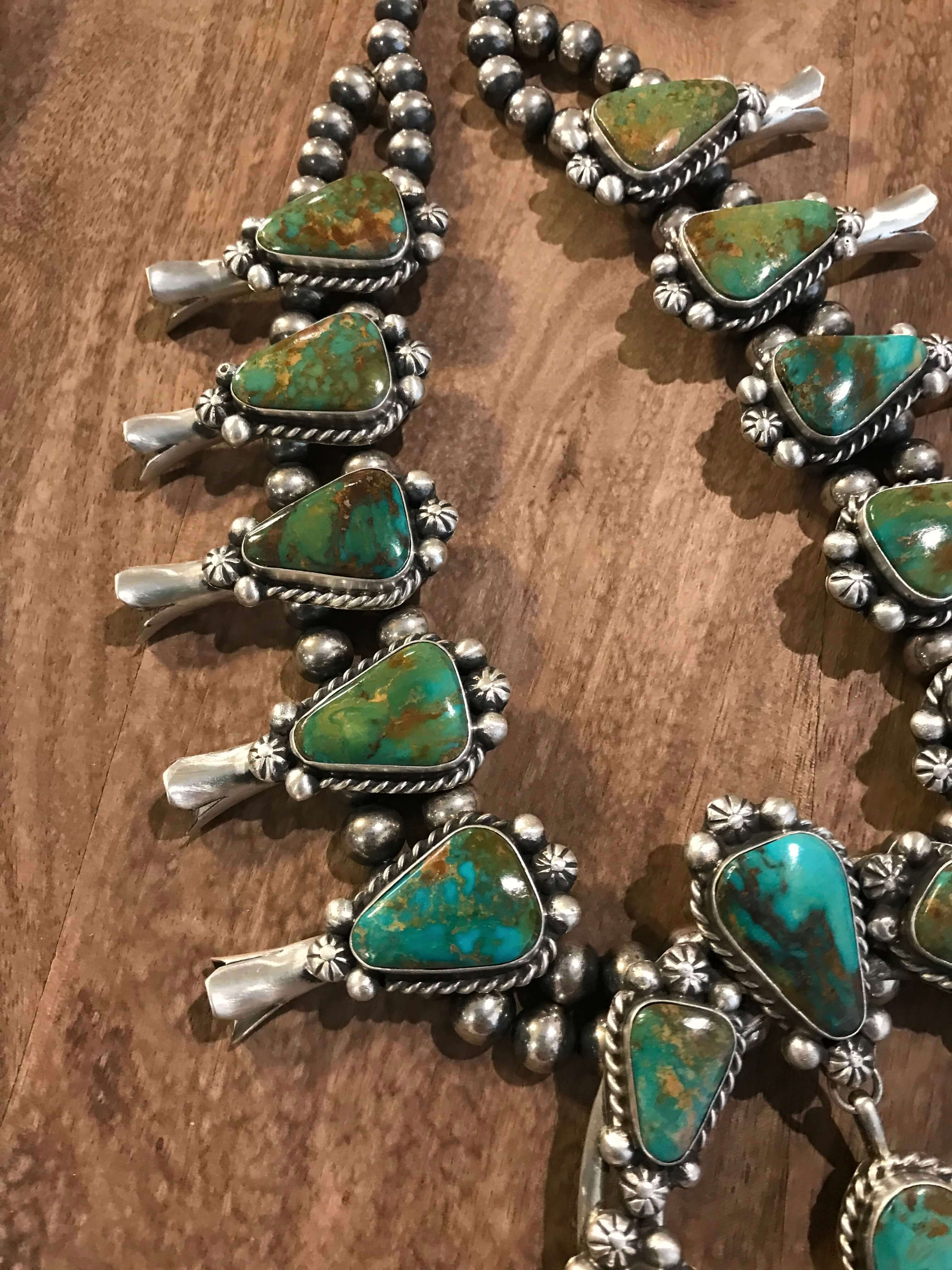 The Western Slope Squash Blossom Necklace Set-Necklaces-Calli Co., Turquoise and Silver Jewelry, Native American Handmade, Zuni Tribe, Navajo Tribe, Brock Texas